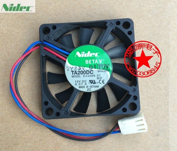 Nidec TA200DC 34x34x66mm 12V DC 0.07A Axial Cooling Fan
