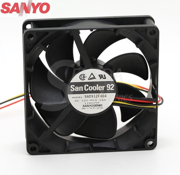 Sanyo Denki 9A0912F404 92x92x25mm 12V DC 9A Axial Cooling Fan