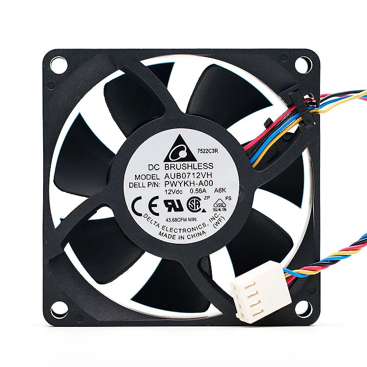 Delta AUB0712VH 70x70x25mm 12V DC 0.56A 4-Wire Axial Cooling Fan