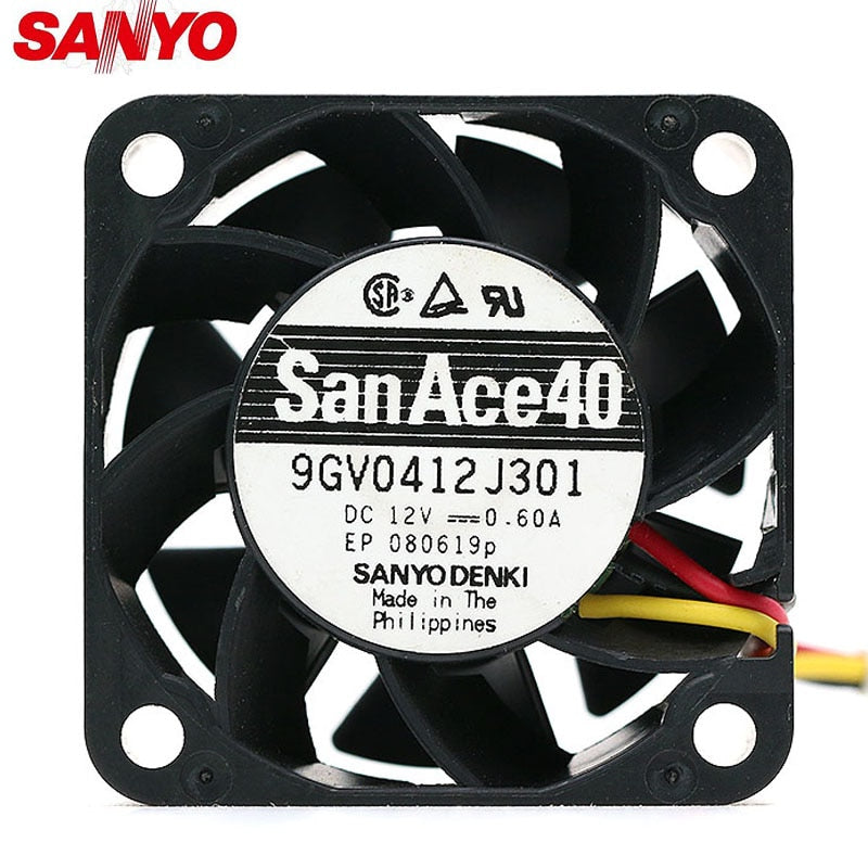 Sanyo Denki 9GV0412J301 40x40x28mm 12V DC 0.6A 3-Wire Axial Cooling Fan