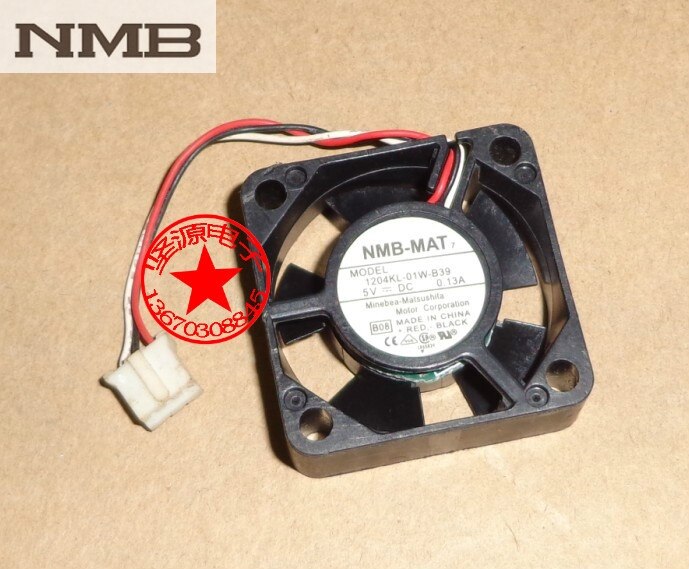 NMB 1204KL-01W-B39 30x30x10mm 5V DC 0.13A 3-Wire Axial Cooling Fan