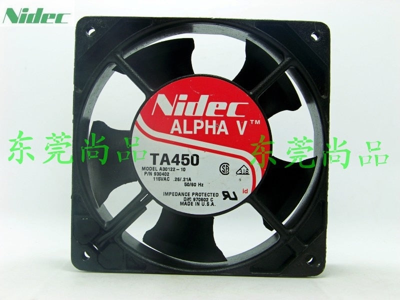 Nidec TA450 Alpha A30122-10 120x120x38mm 115V AC 0.25A Axial Cooling Fan