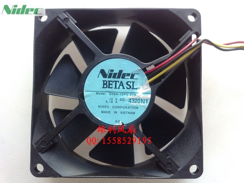 Nidec D08A-12PU 12V DC 80x80x25mm Brushless Cooling Fan