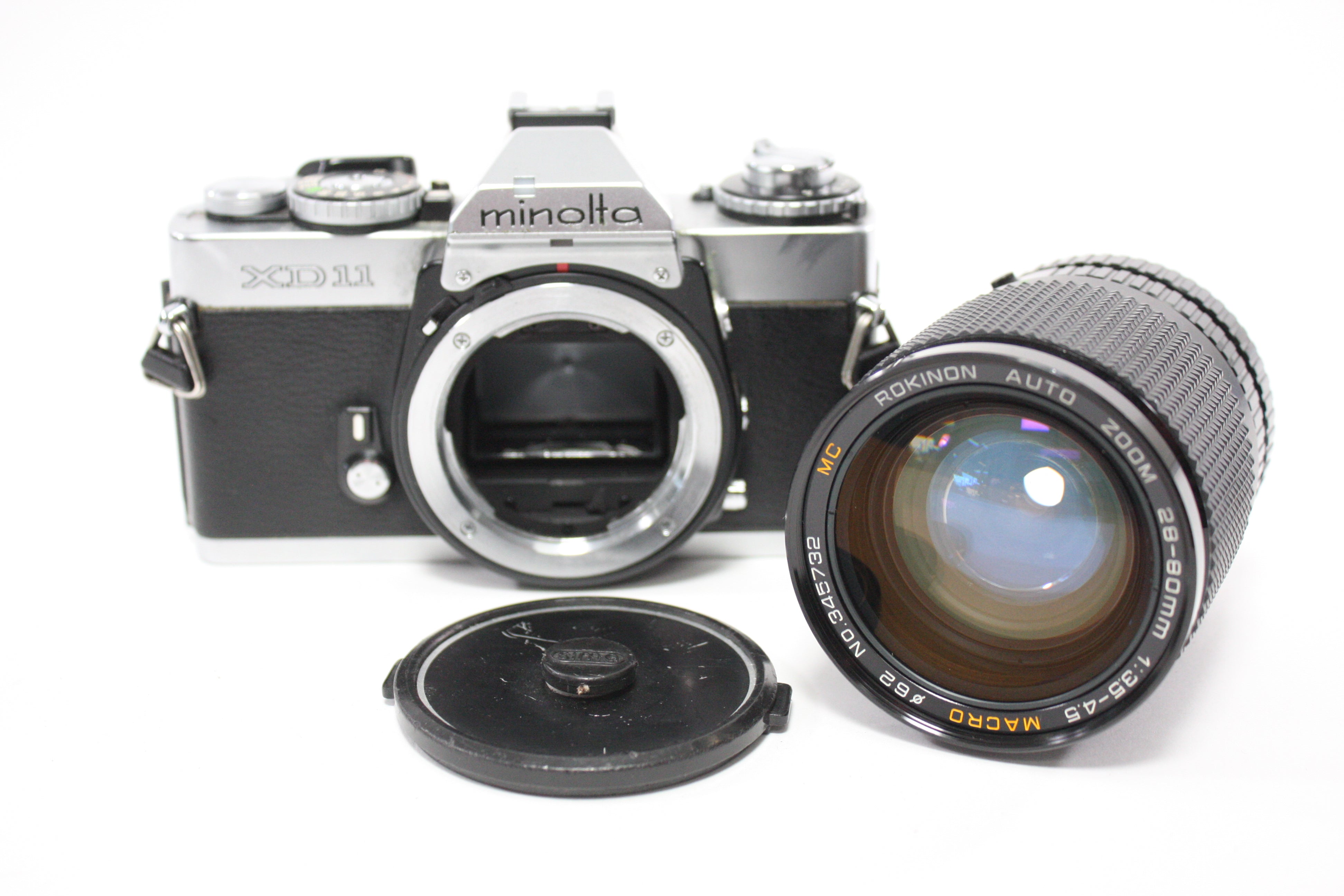 Minolta XD11 35mm SLR Camera with Minolta 28-80mm f/3.5-4.5 Macro Rokinon Auto Zoom Lens