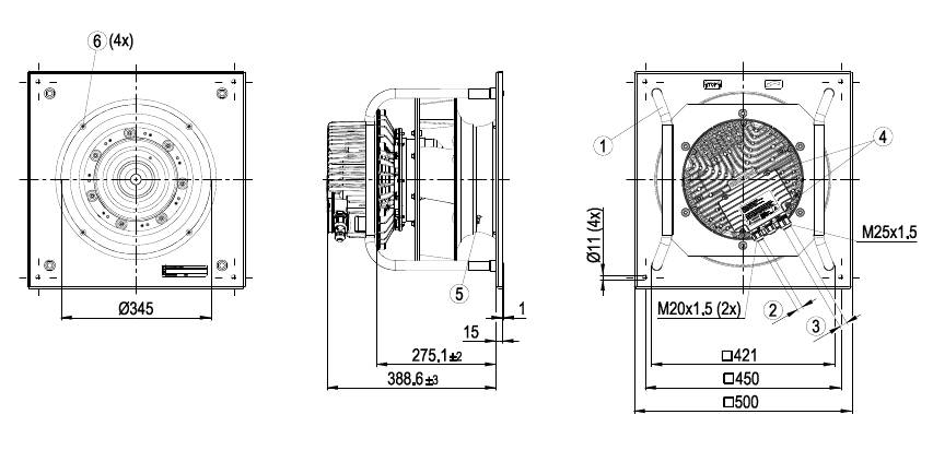 K3G355-HA34-01 ebmpapst centrifugal fan 4.7KW 400V 7.2A 4100RPM