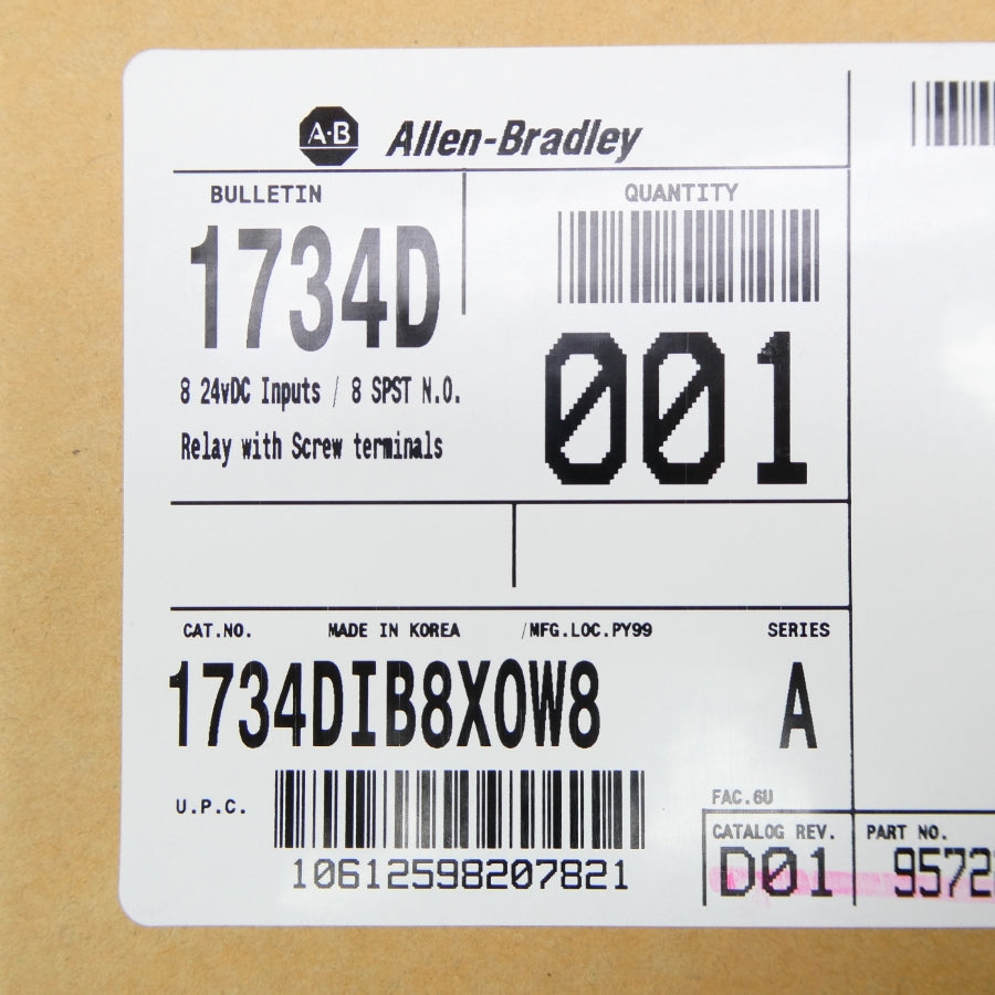 ALLEN BRADLEY 1734-DIB8XOW8 SER. A F/W 1.001 DATE: 2008 REV. A01 NSFS