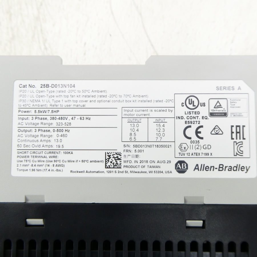 ALLEN BRADLEY 25B-D013N104 SER. A F/W 5.001 323-528V 15.4A NSMP