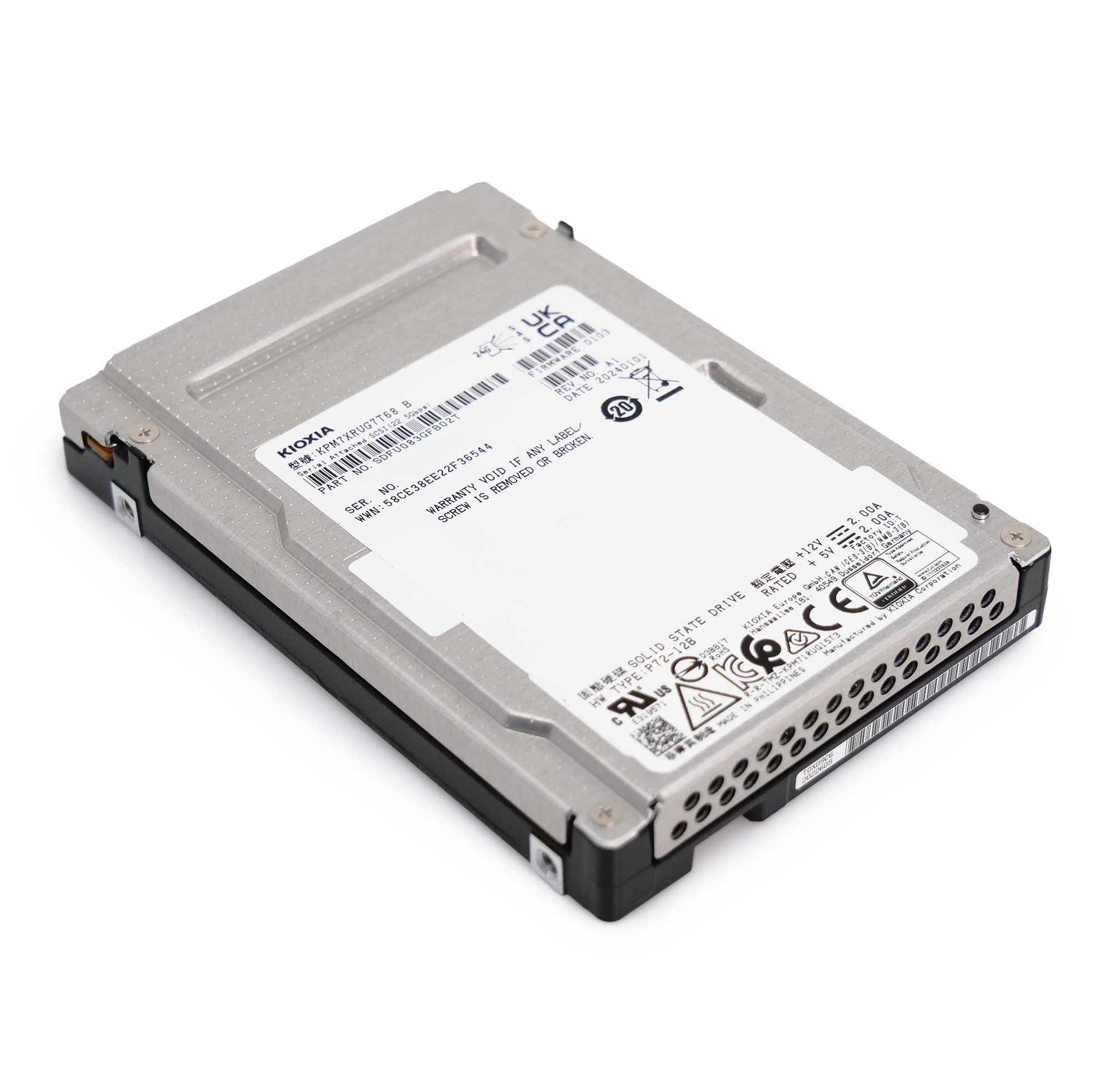 Kioxia PM7-R KPM7XRUG7T68 7.68TB 1 DWPD SAS-4 25Gb/s Read Intensive TLC 2.5in Enterprise Solid State Drive