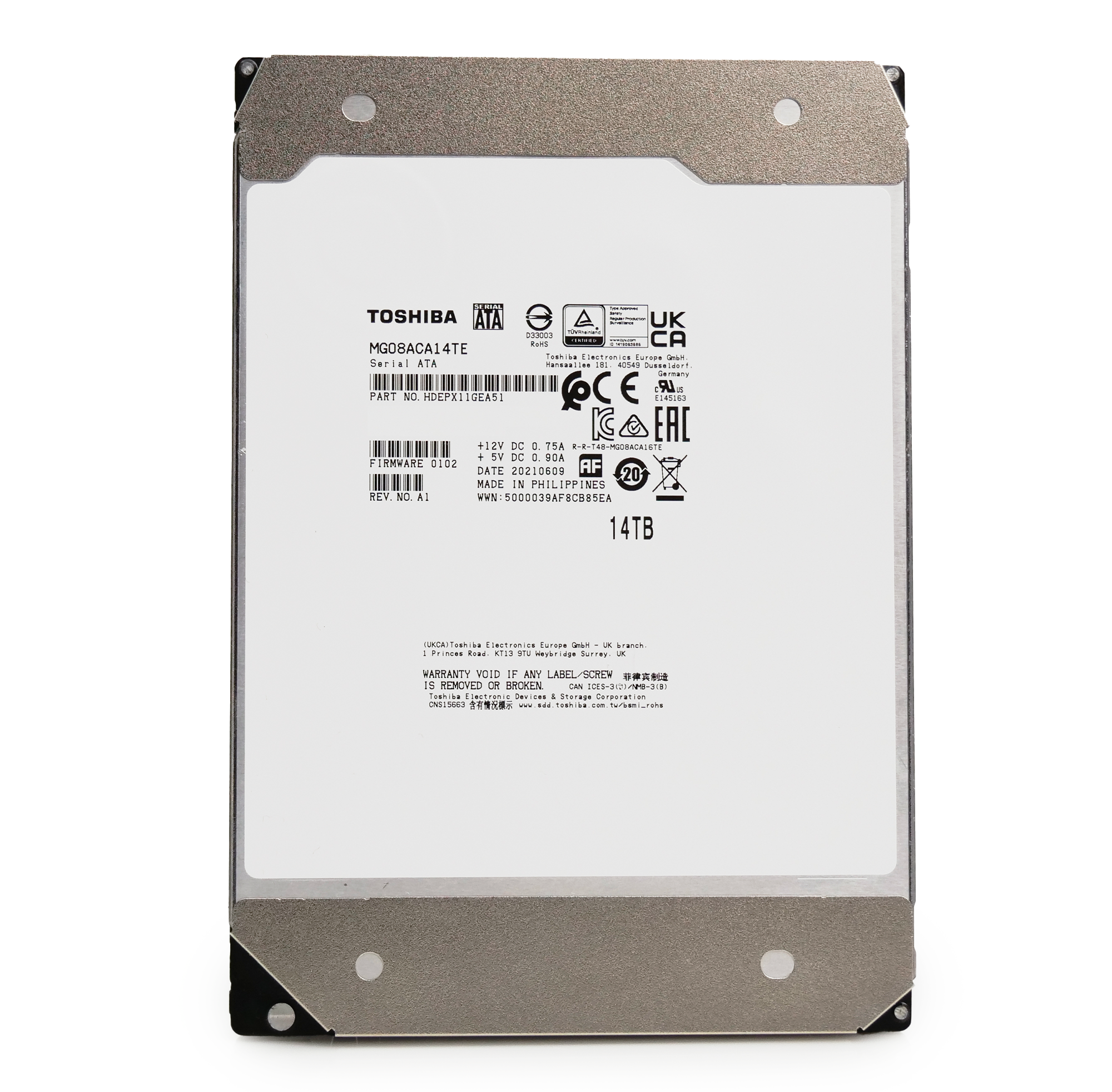 Toshiba MG08 MG08ACA14TE 14TB 7.2K RPM SATA 6Gb/s 512e 3.5in Refurbished HDD