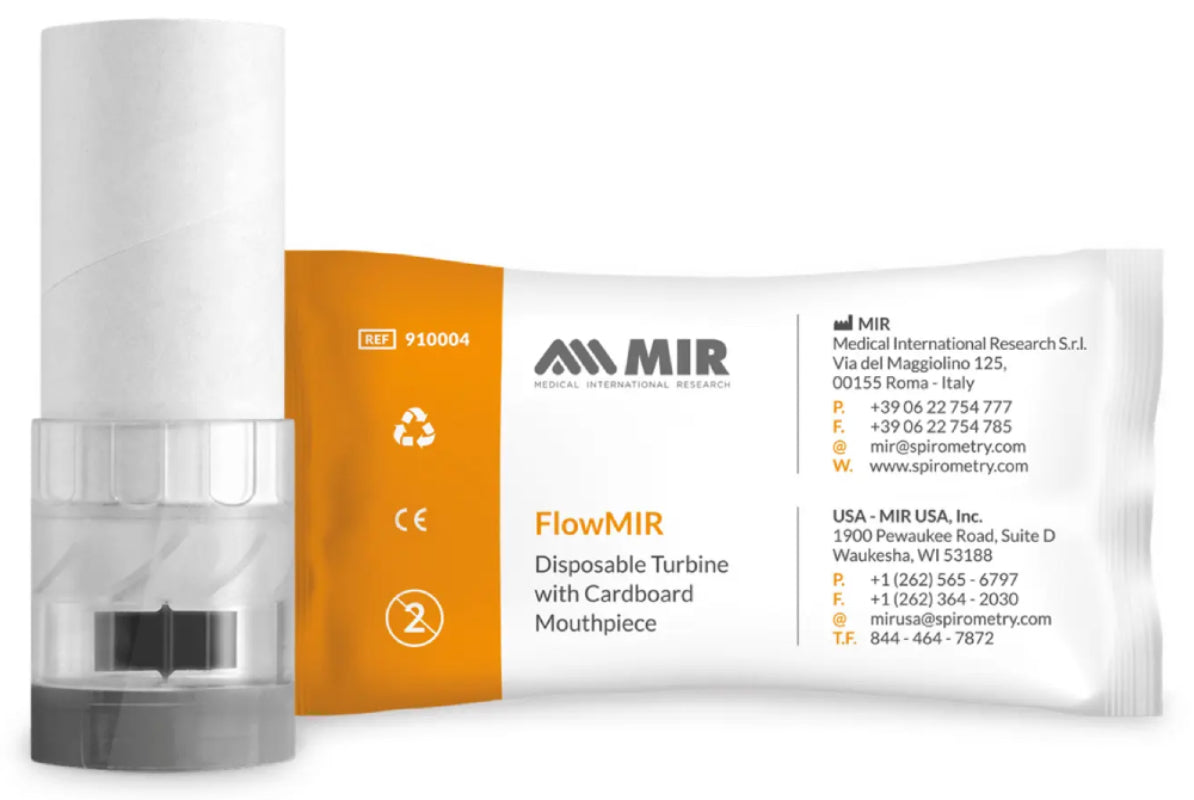 FlowMIR Disposable Turbine Flowmeter w/ Mouthpieces for Spirometers