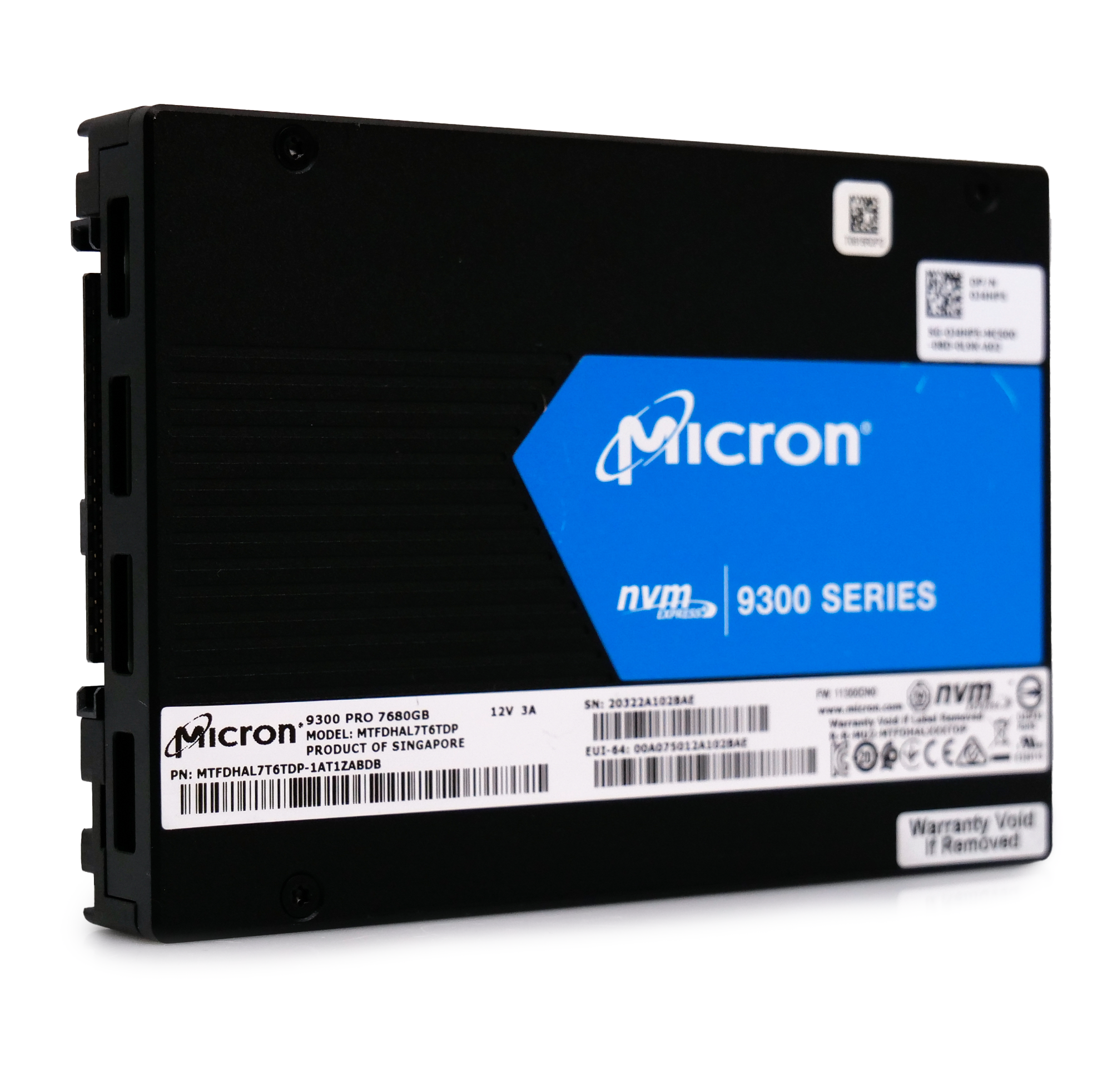 Micron 9300 Series MTFDHAL7T6TDP 0J4HP5 7.68TB 1 DWPD PCIe Gen 3.0 x4 4GB/s 3D TLC U.2 NVMe 2.5in Enterprise Solid State Drive