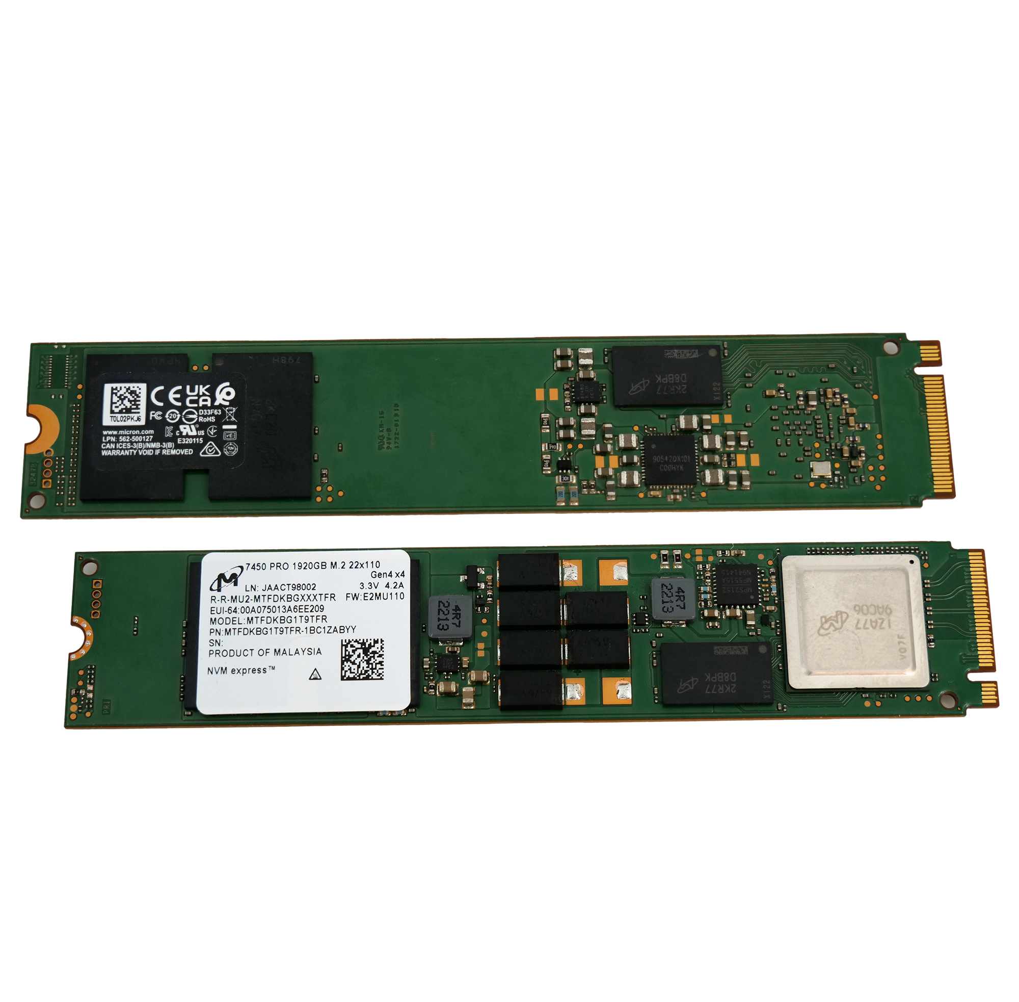 Micron 7450 Pro MTFDKBG1T9TFR 1.92TB 1 DWPD PCIe Gen 4.0 x4 8GB/s TLC NVMe M.2 22110 in Recertified Solid State Drive