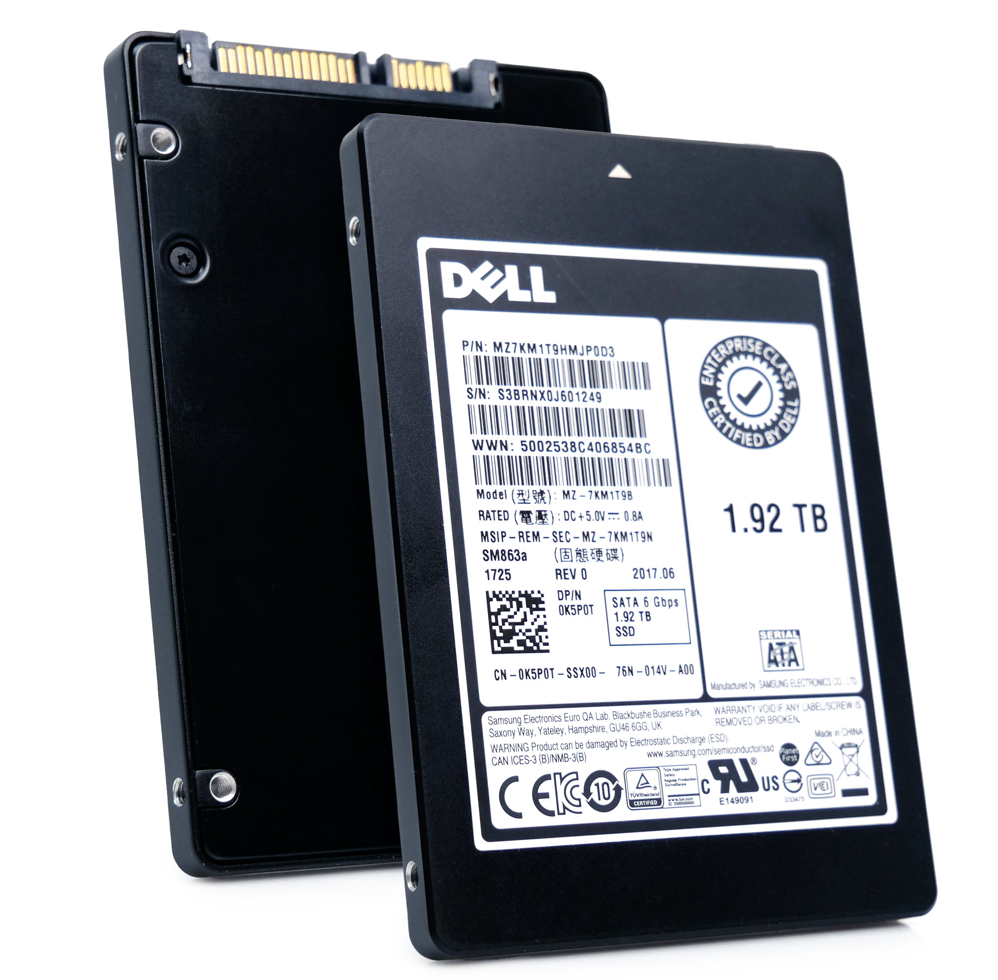 Dell/Samsung SM863a MZ7KM1T9HMJP0D3 0K5P0T 1.92TB SATA 6Gb/s Mixed Use V-NAND 2.5in Recertified Solid State Drive