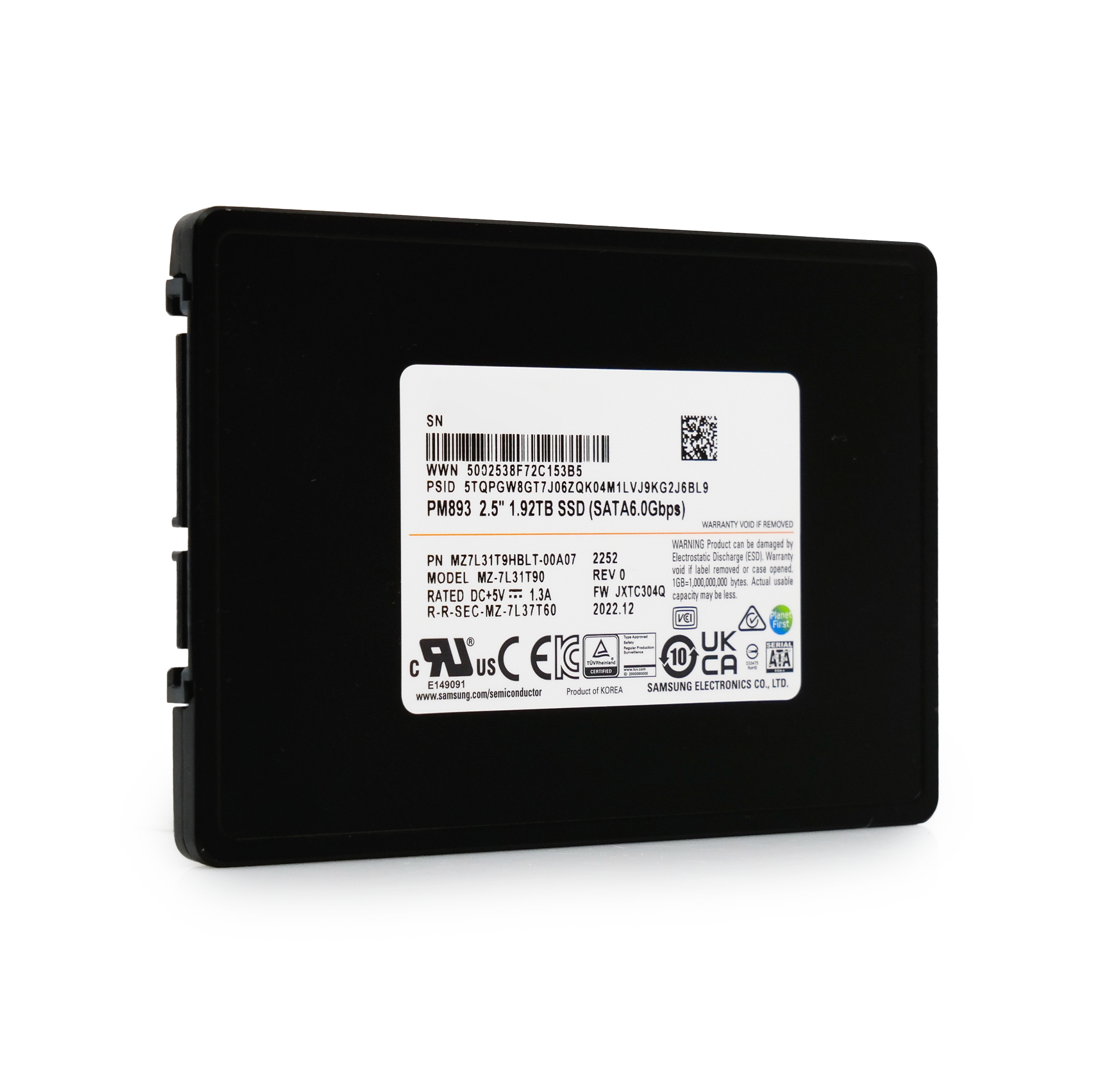 Samsung PM893 MZ7L31T9HBLT MZ-7L31T90 1.92TB SATA 6Gb/s V-NAND TLC 2.5in Refurbished SSD