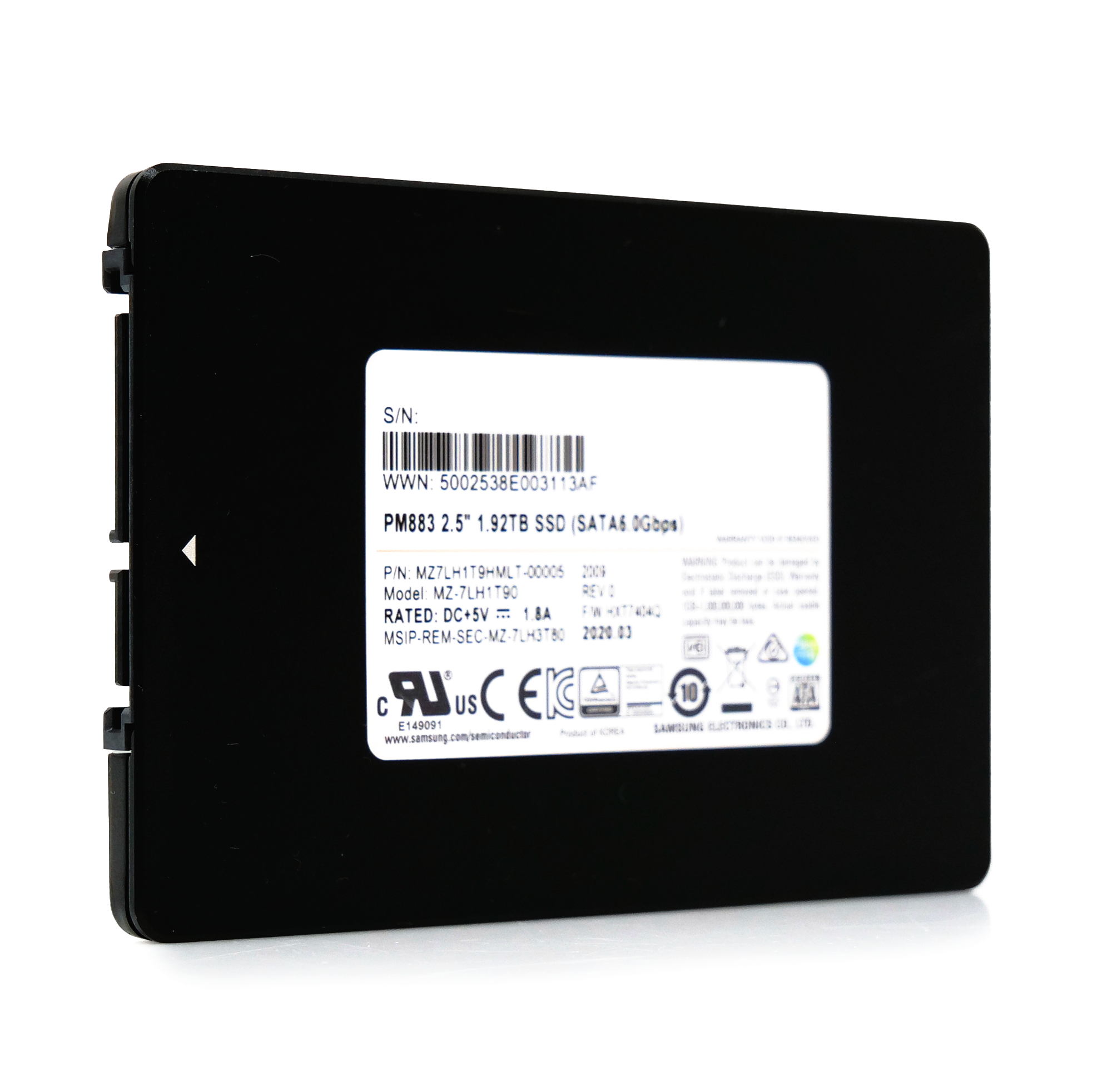 Samsung PM883 MZ7LH1T9HMLT 1.92TB 1.3 DWPD SATA 6Gb/s V-NAND TLC 2.5in Refurbished SSD
