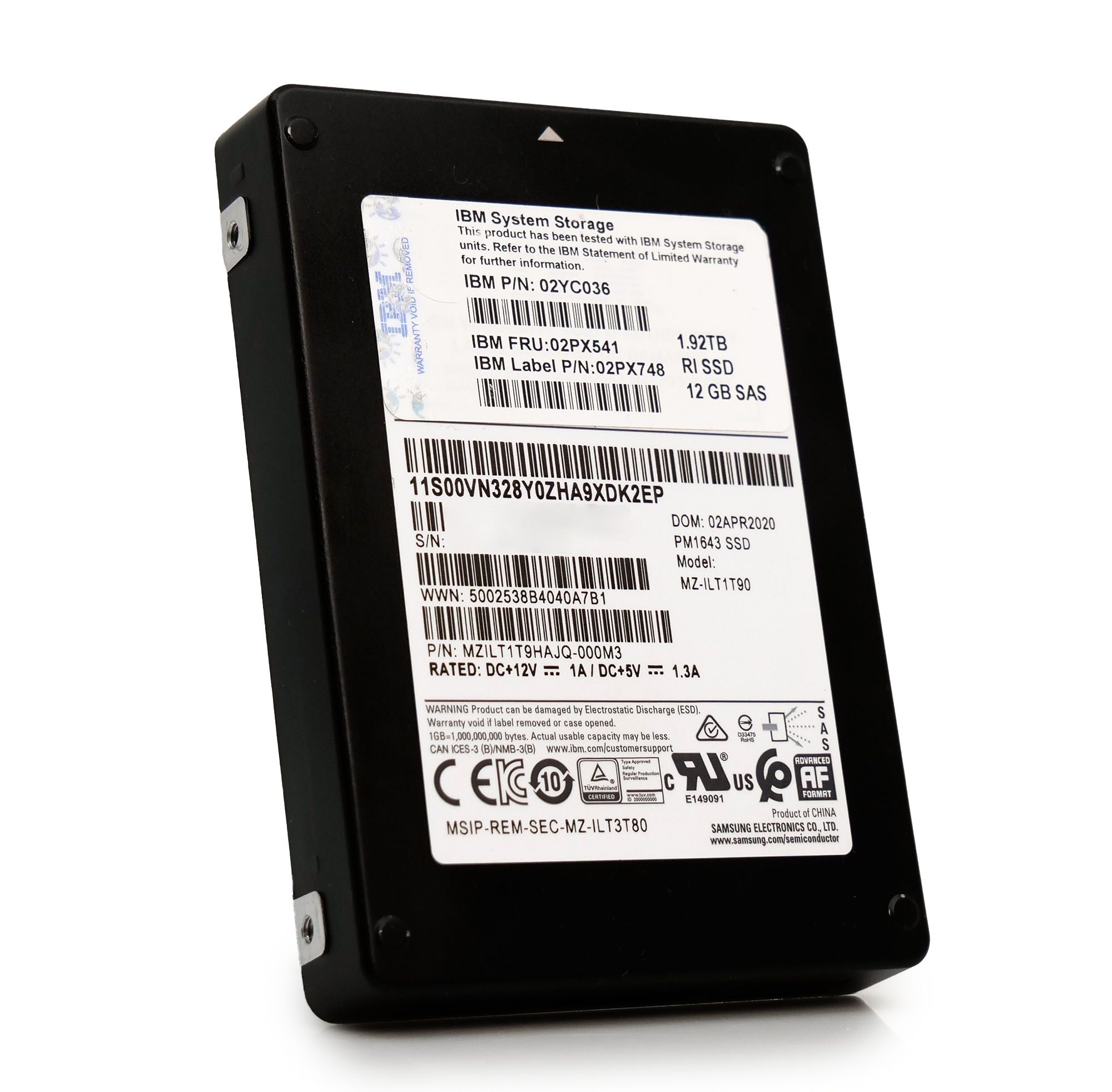Samsung/IBM PM1643 MZILT1T9HAJQ 1.92TB 1 DWPD SAS-3 12Gb/s V-NAND 2.5in Refurbished SSD