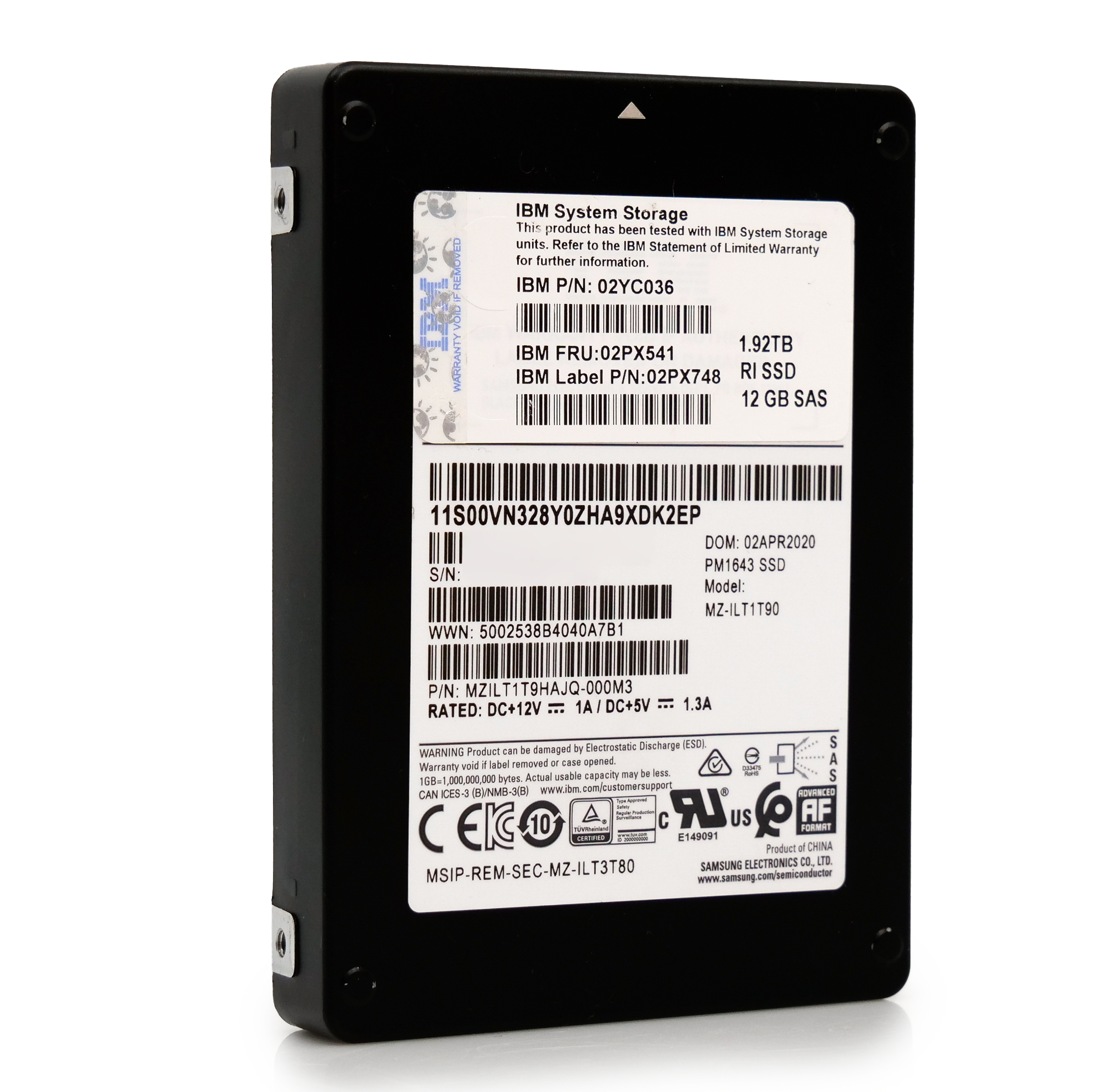 Samsung/IBM PM1643 MZILT1T9HAJQ 1.92TB 1 DWPD SAS-3 12Gb/s V-NAND 2.5in Refurbished SSD