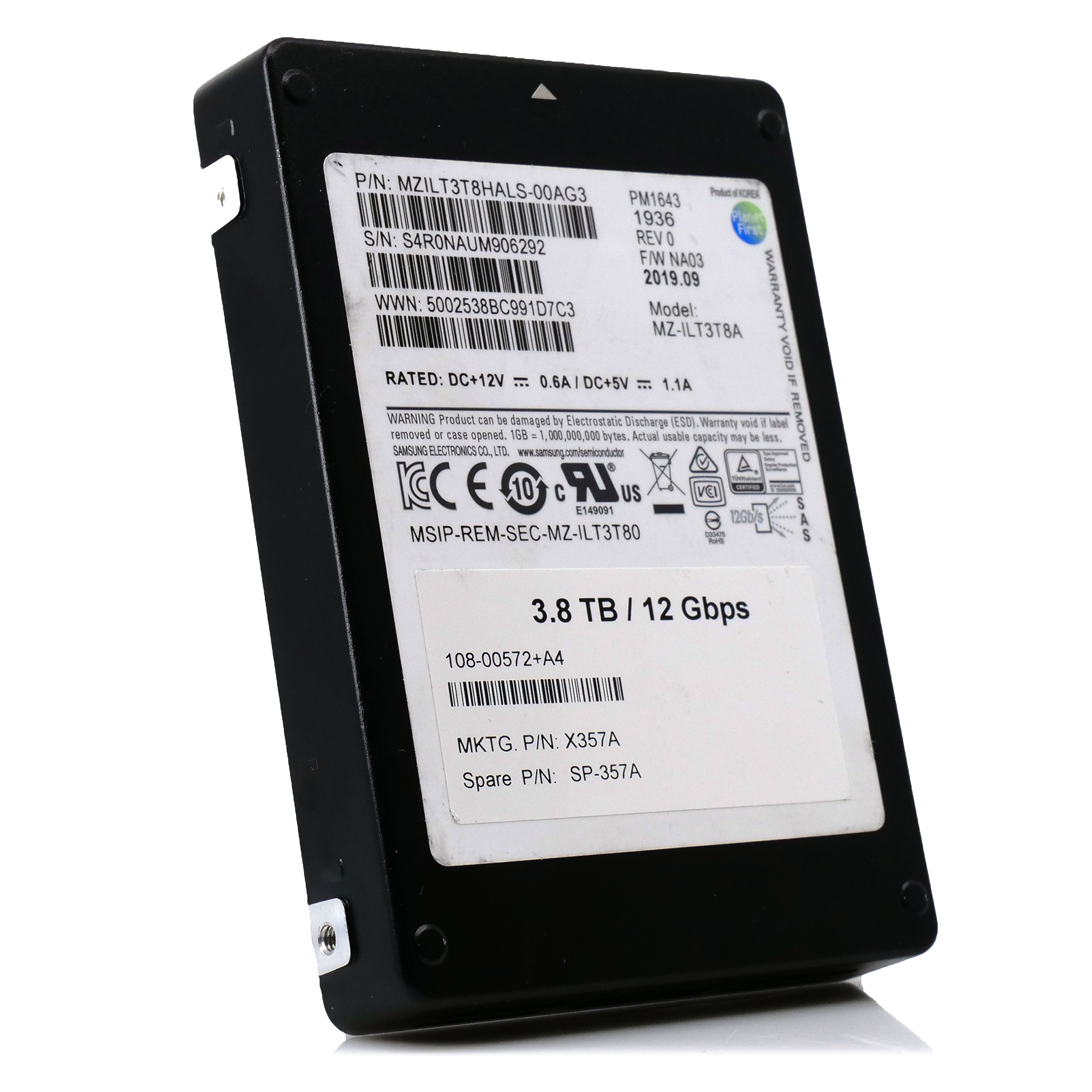 Samsung PM1643 MZILT3T8HALS 3.84TB 1 DWPD SAS 12Gb/s 512e 2.5in Refurbished SSD