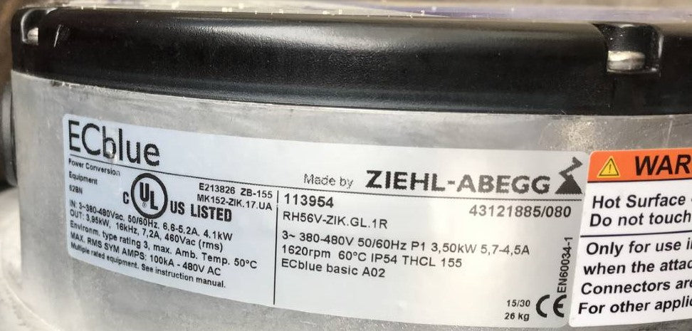 RH56V-ZIK.GL.VR ZIEHL-ABEGG centrifugal fan 3-380/480V | 1570RPM 3.2kW 9.6/8.0A