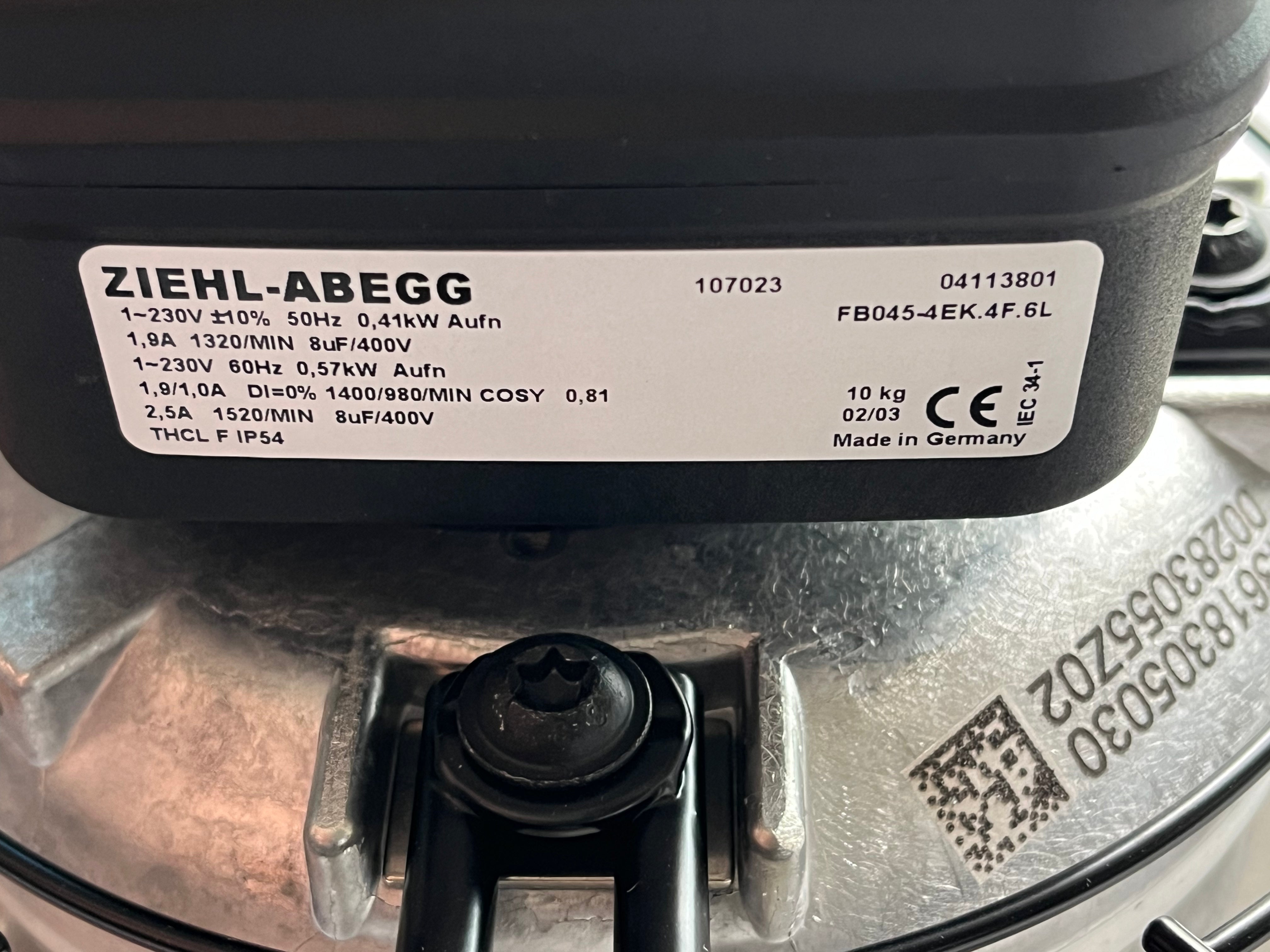 FB045-4EK.4F.6L ZIEHL-ABEGG Axial Fan 230V 0.41kW 1.9A 1320rpm