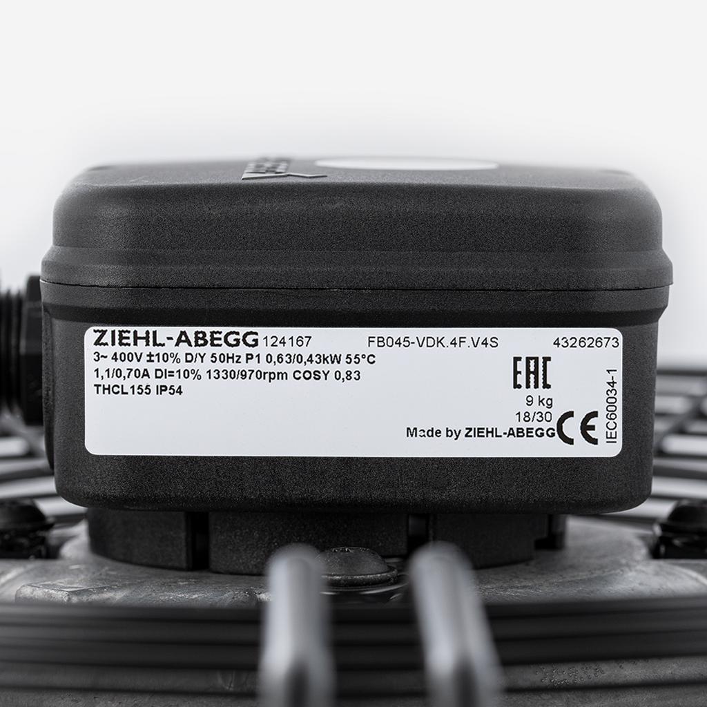 FB045-VDK.4F.V4S ZIEHL-ABEGG Axial Fan 400V 0.43/0.33kW 0.79/0.53A 1370/1030rpm