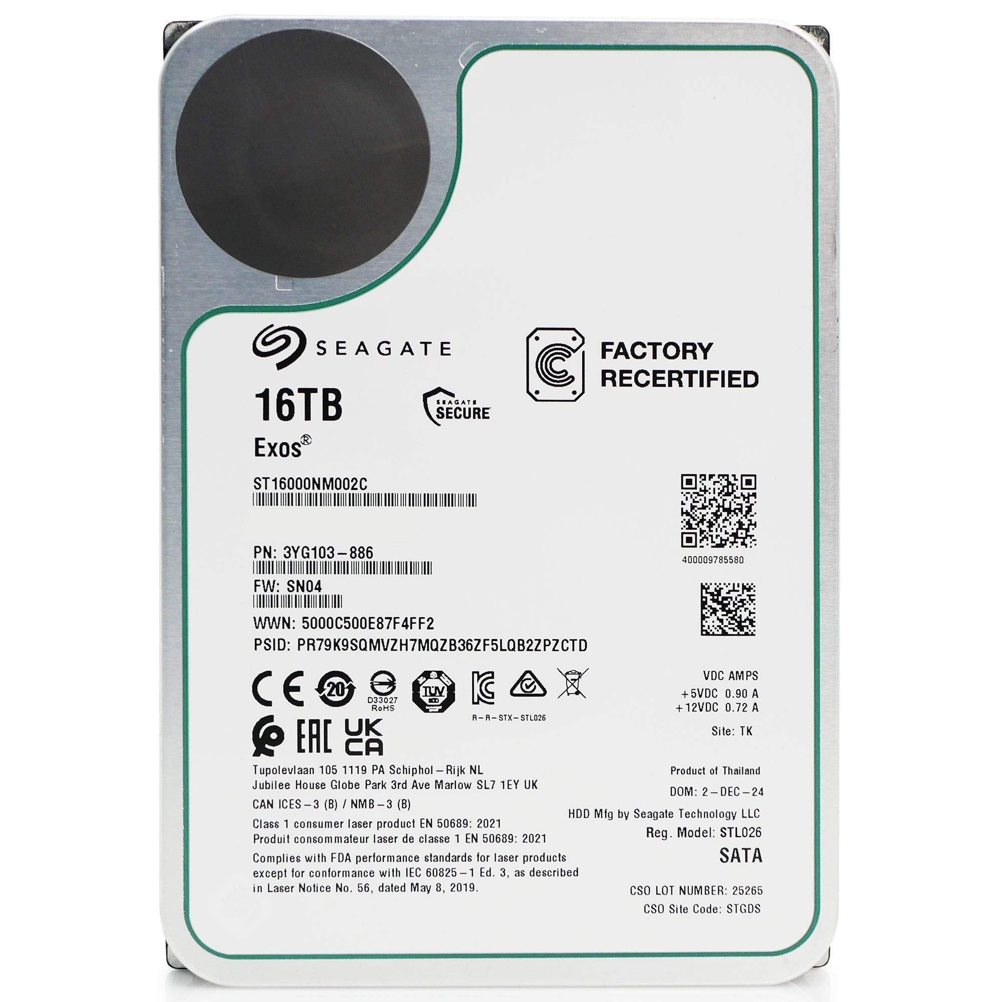 Seagate Exos X16 ST16000NM002C 16TB 7.2K RPM SATA 6Gb/s 512e 3.5in Refurbished HDD