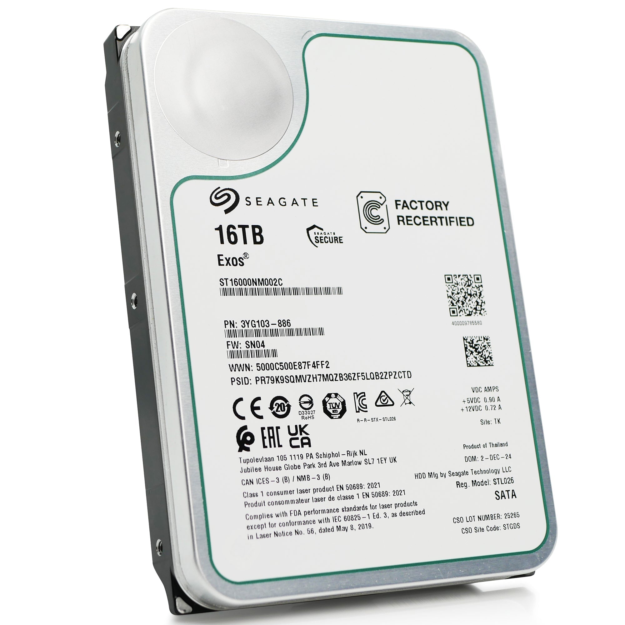 Seagate Exos X16 ST16000NM002C 16TB 7.2K RPM SATA 6Gb/s 512e 3.5in Refurbished HDD