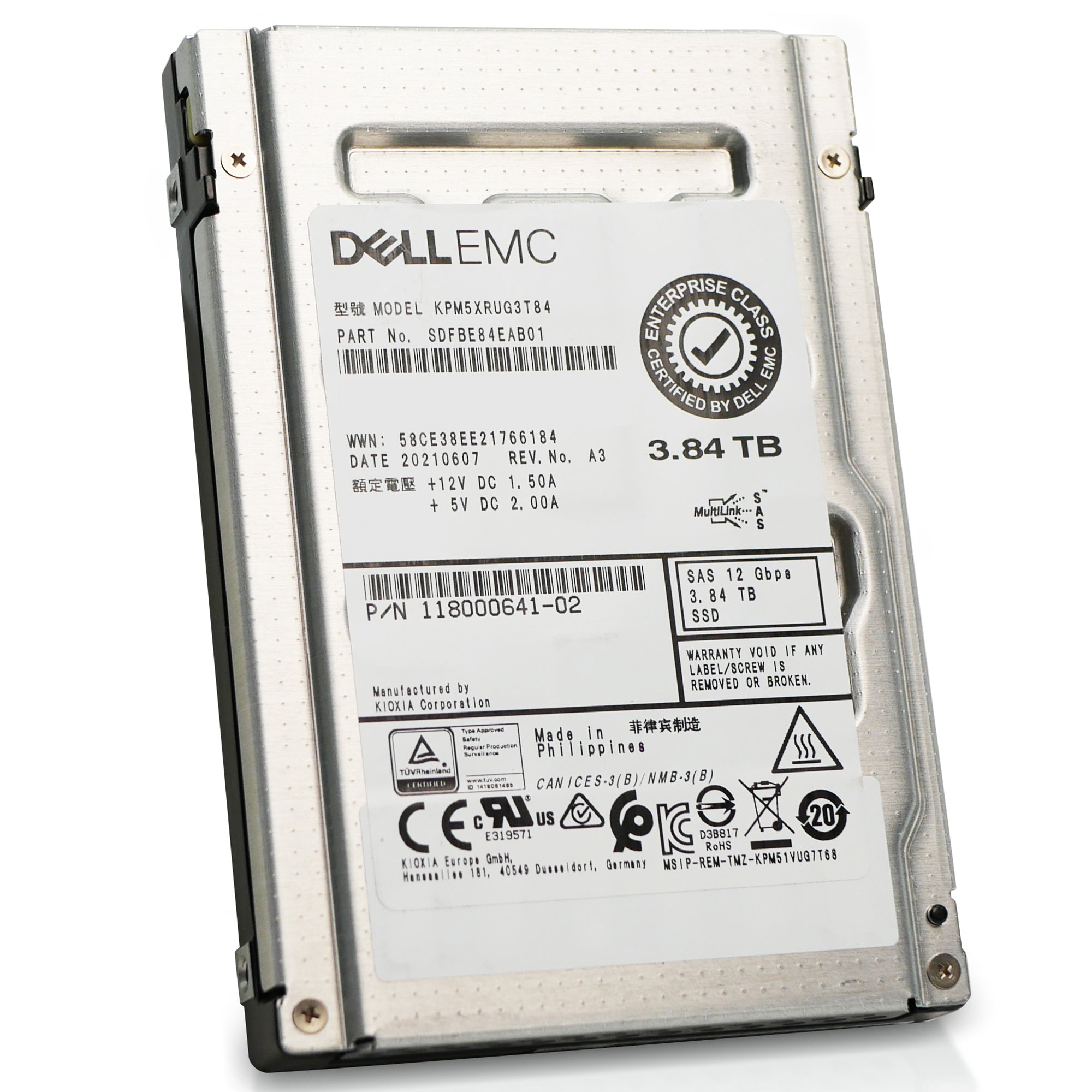 Dell/Toshiba PM5-R KPM5XRUG3T84 3.84TB 1 DWPD SAS 12Gb/s 3D TLC 2.5in Refurbished SSD