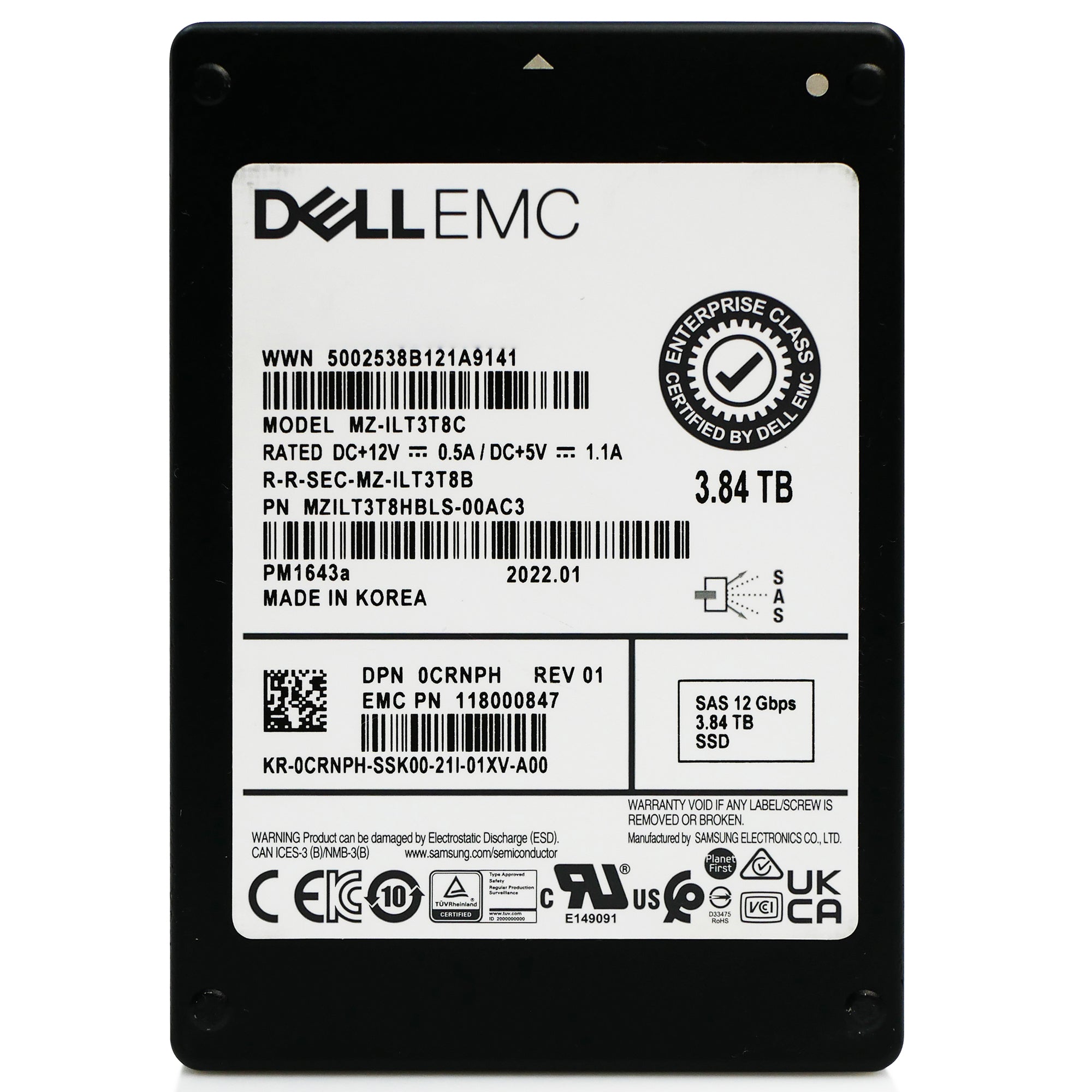 Dell/Samsung PM1643a MZILT3T8HBLS 3.84TB 1 DWPD SAS 12Gb/s 2.5in Refurbished SSD
