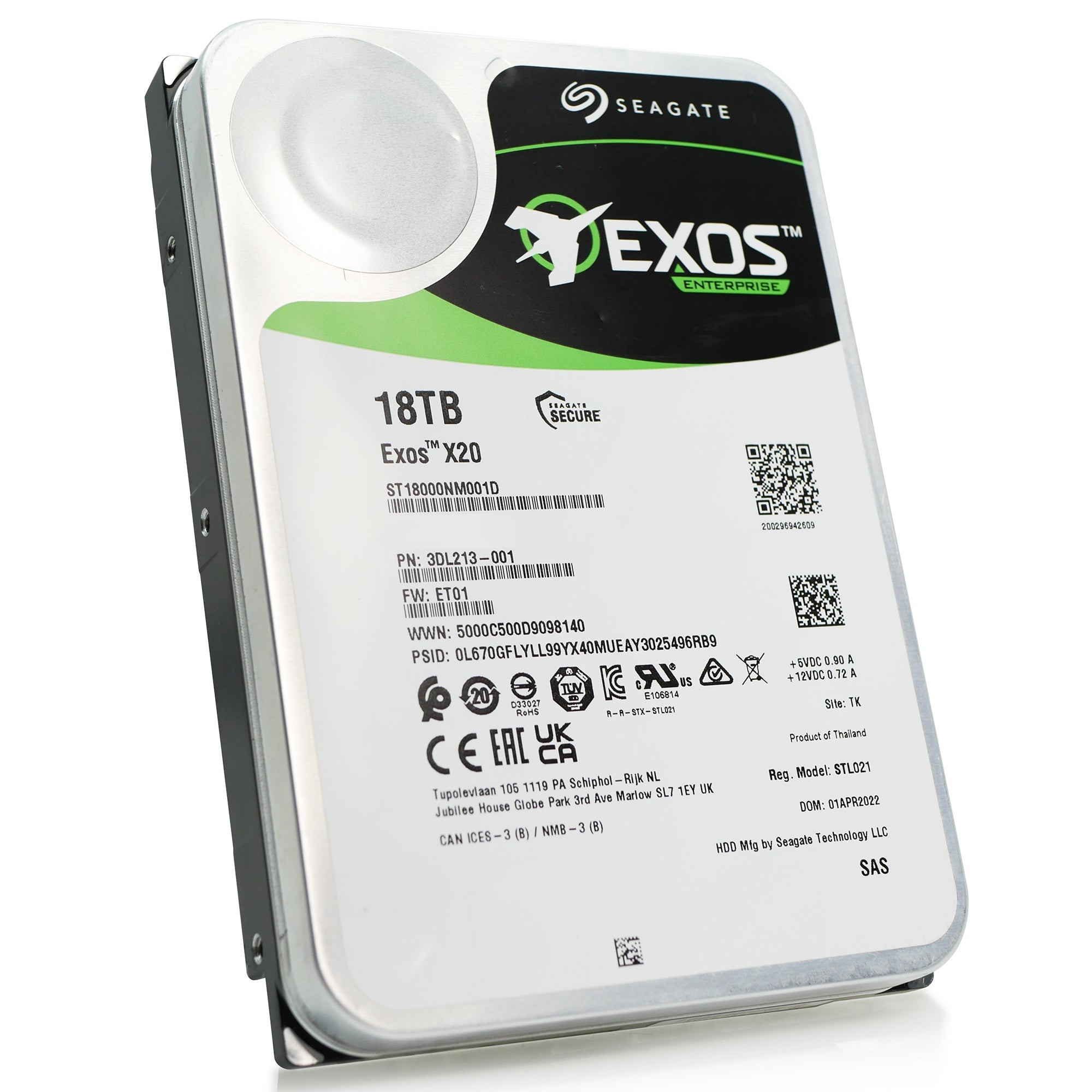Seagate Exos X20 ST18000NM001D 18TB 7.2K RPM SAS 12Gb/s 512e 3.5in Hard Drive