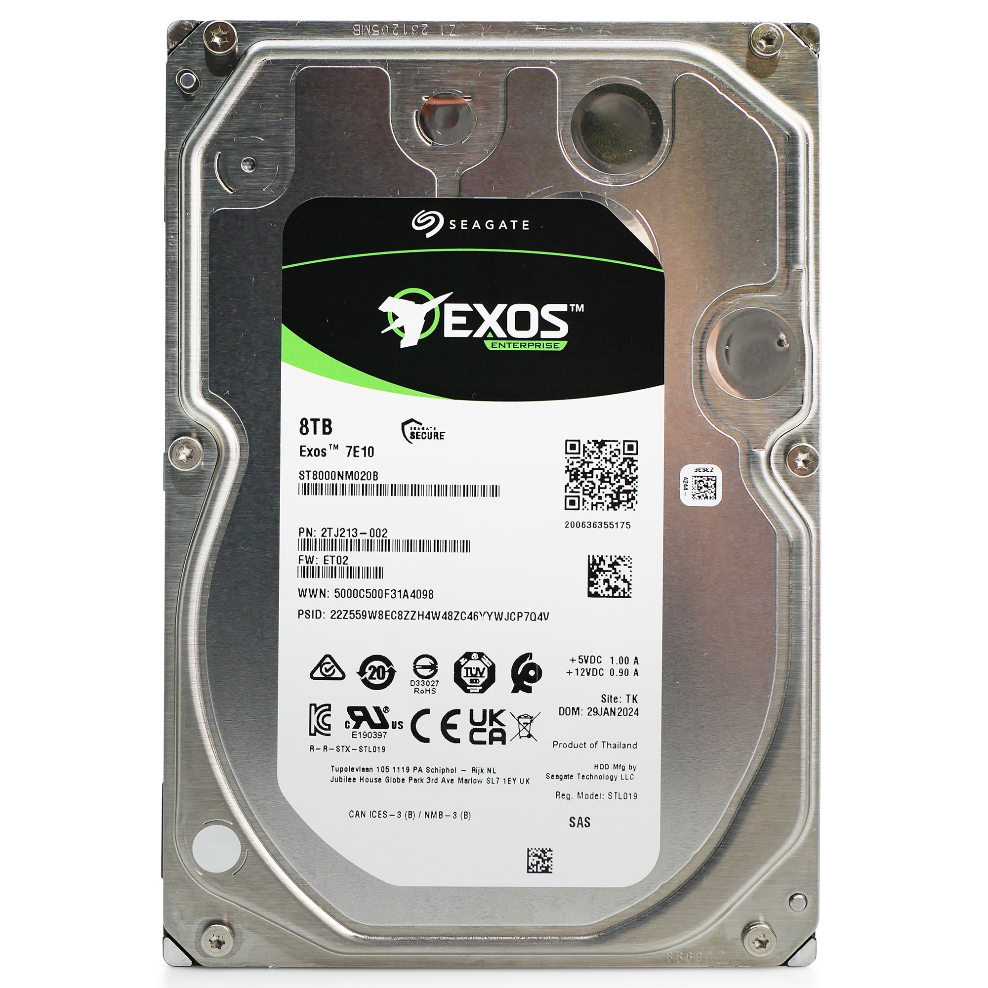 Seagate Exos 7E10 ST8000NM020B 8TB 7.2K RPM SAS 12Gb/s 512e 3.5in Hard Drive