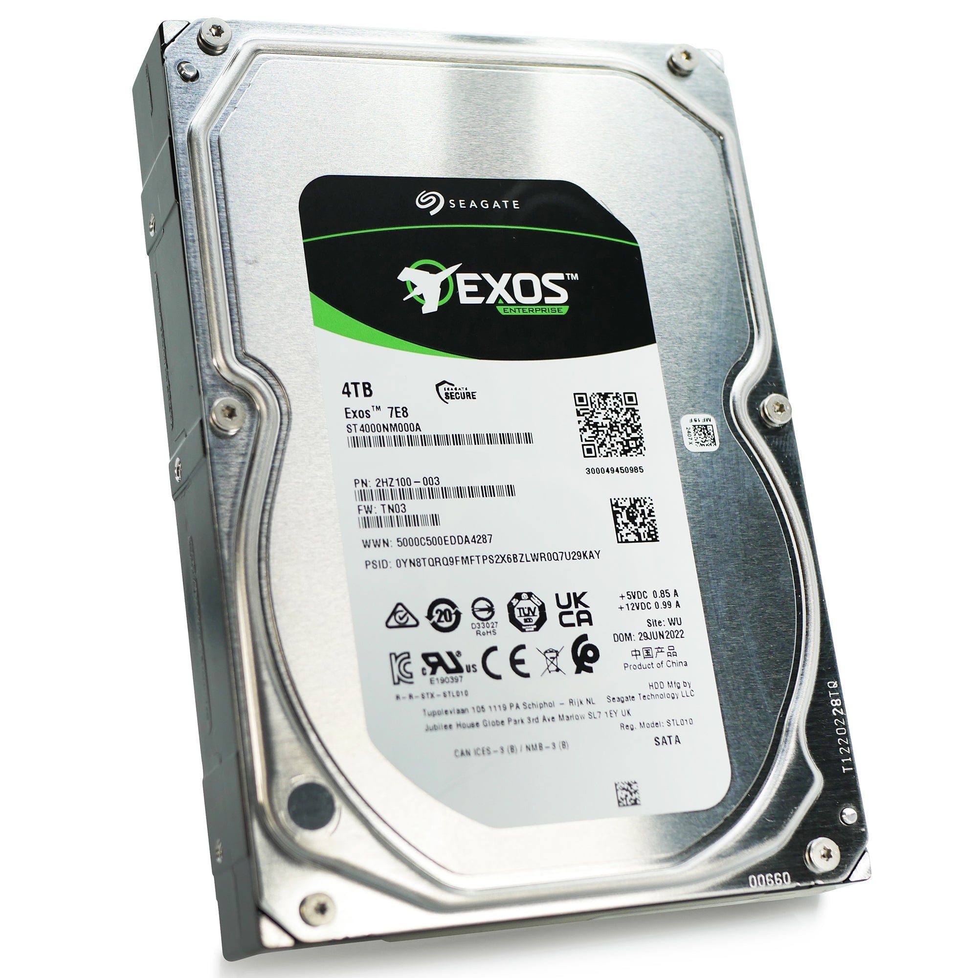 Seagate Exos 7E8 ST4000NM000A 4TB 7.2K RPM SATA 6Gb/s 512n 3.5in Hard Drive