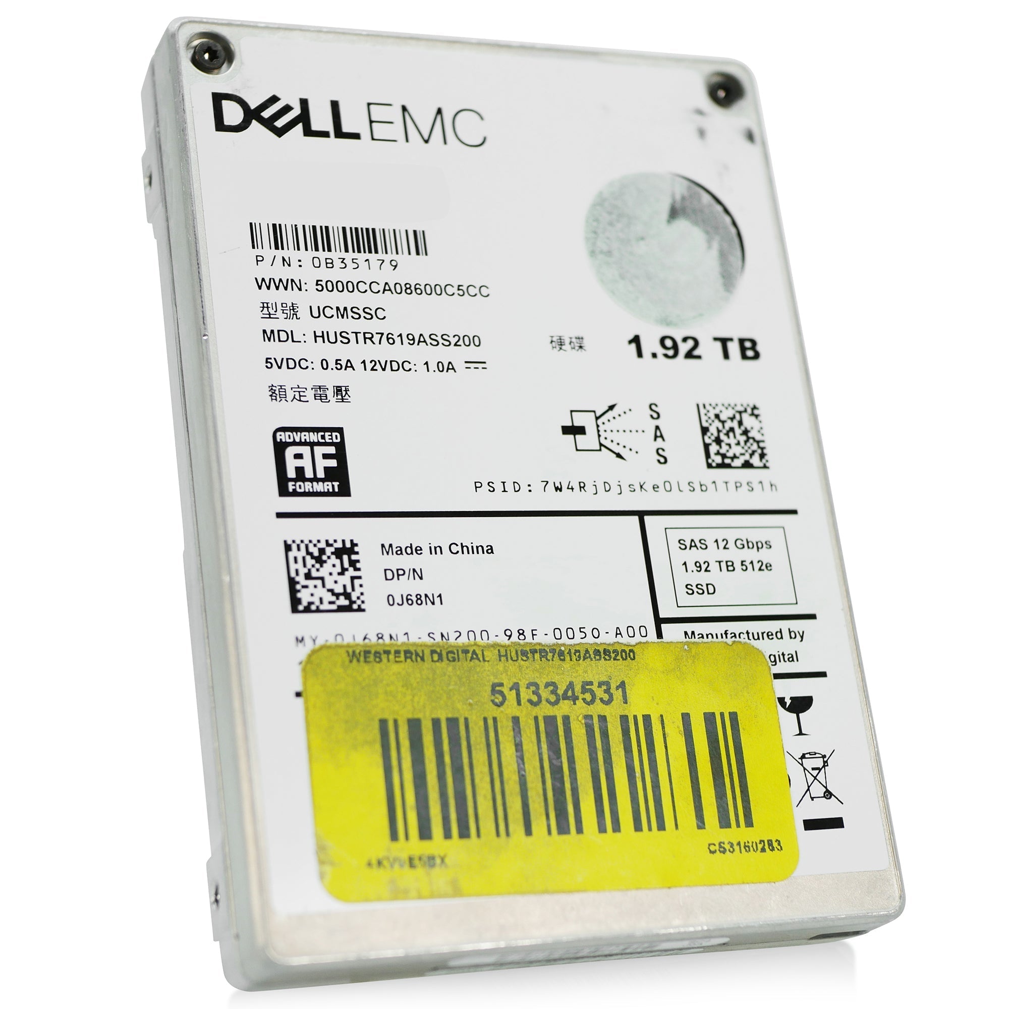 Dell/Western Digital Ultrastar DC SS200 HUSTR7619ASS200 0B35179 1.92TB 1 DWPD SAS 12Gb/s MLC 2.5in Refurbished SSD