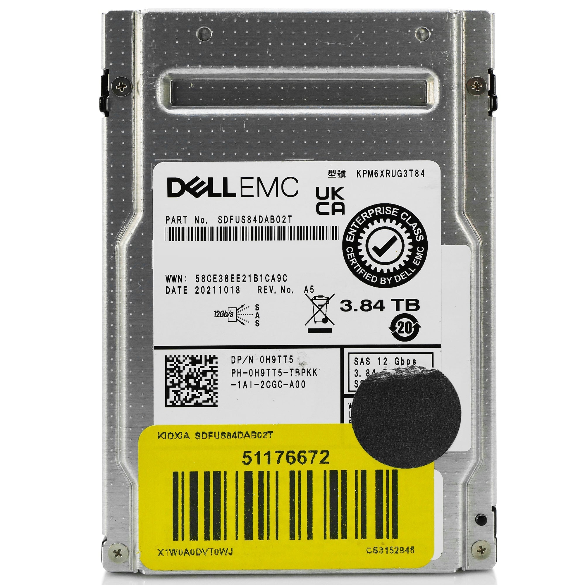 Dell/Kioxia PM6-R SDFUS84DAB02T 3.84TB SAS 12Gb/s 3D TLC 2.5in Refurbished SSD