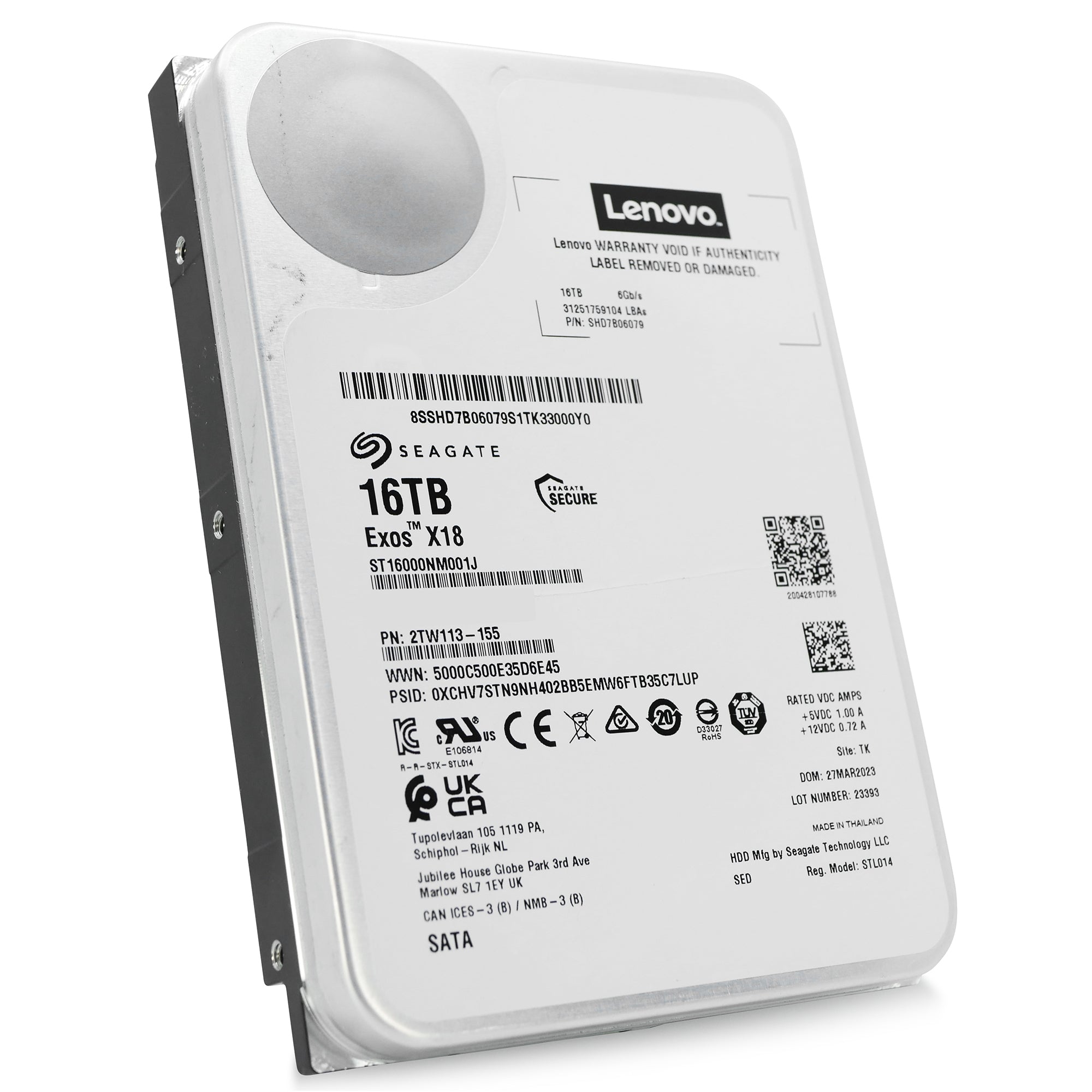 Seagate/Lenovo Exos X18 ST16000NM001J 16TB 7.2K RPM SATA 6Gb/s 512e 3.5in Refurbished HDD