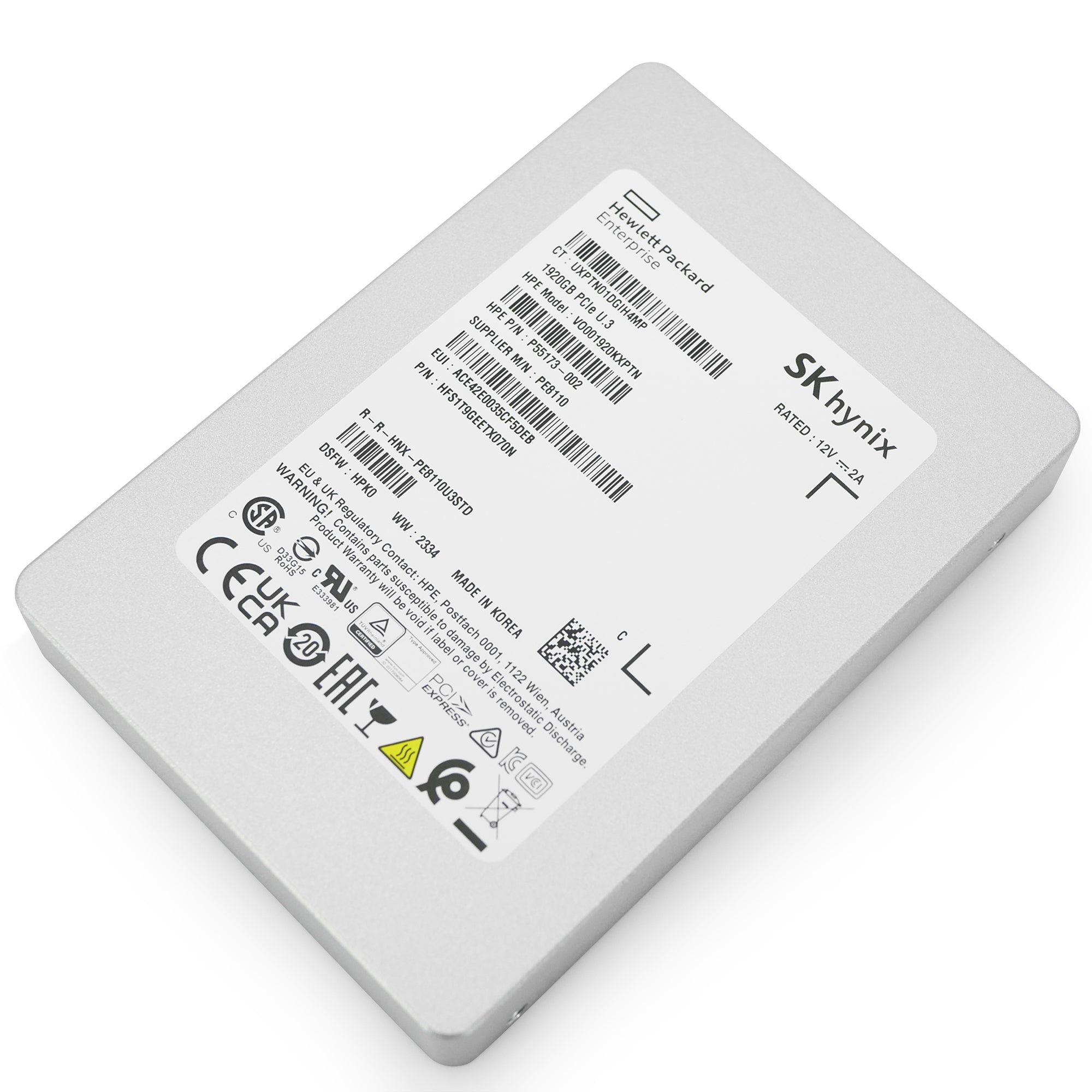 HP/SK hynix PE8110 HFS1T9GEETX070N P55173-002 1.92TB 1 DWPD PCIe Gen 4.0 x4 8GB/s 4D V6 TLC U.3 NVMe 2.5in Solid State Drive