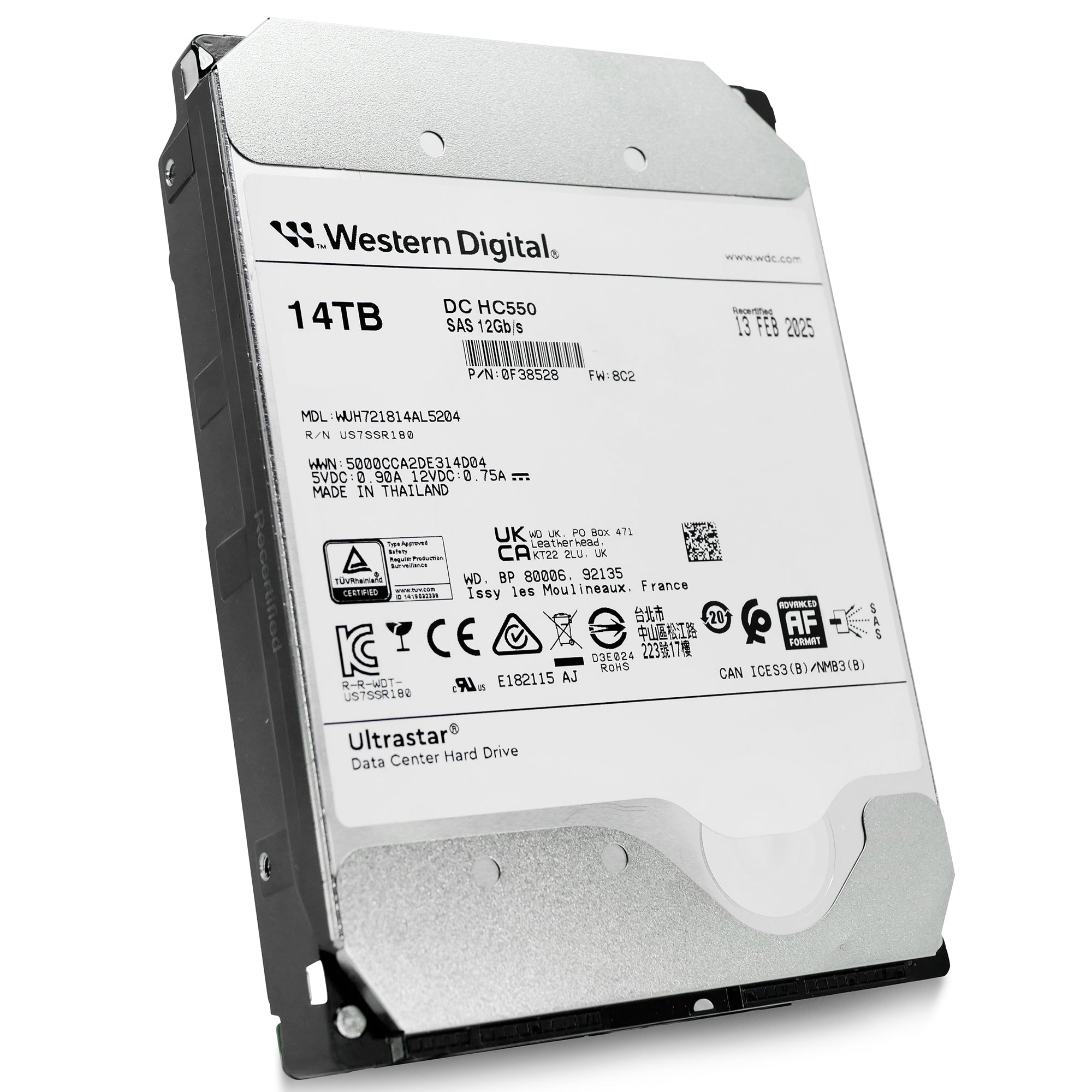 Western Digital Ultrastar DC HC550 WUH721814AL5204 0F38528 14TB 7.2K RPM SAS 12Gb/s 512e 3.5in Recertified Hard Drive