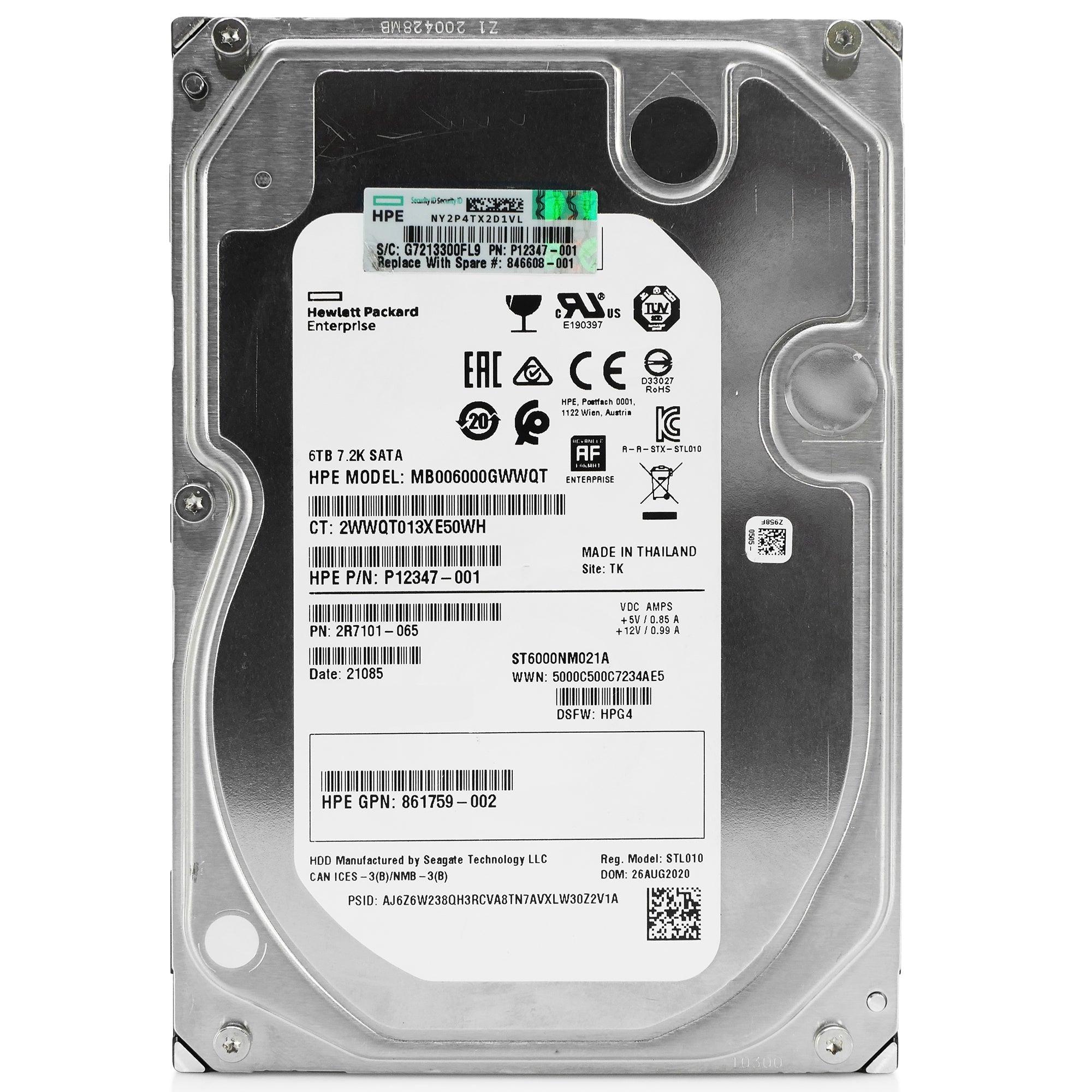 HP/Seagate Exos 7E8 ST6000NM021A 6TB 7.2K RPM SATA 6Gb/s 512e 3.5in Refurbished HDD