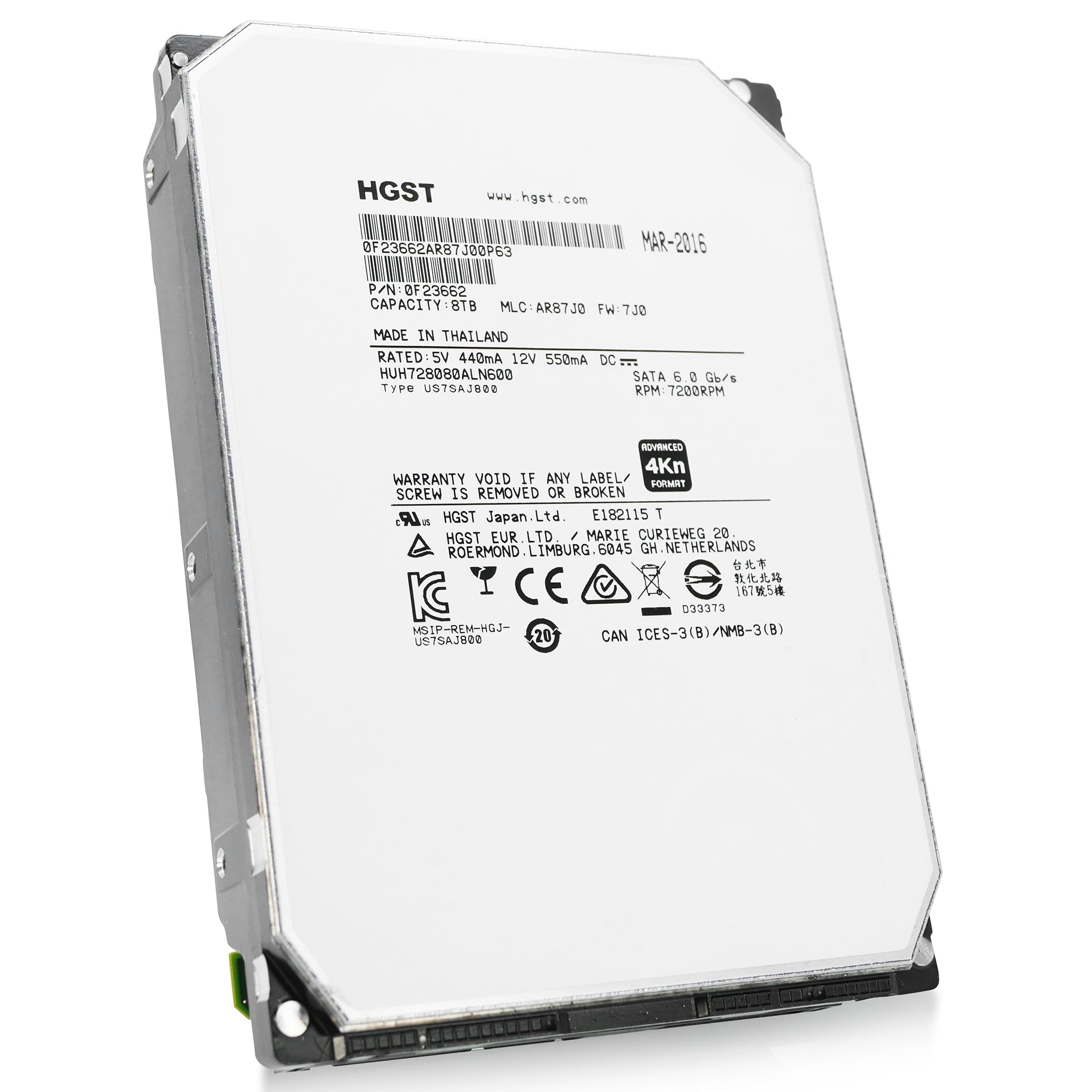 HGST Ultrastar He8 HUH728080ALN600 0F23662 8TB 7.2K RPM SATA 6Gb/s 128MB 4Kn 3.5" HDD
