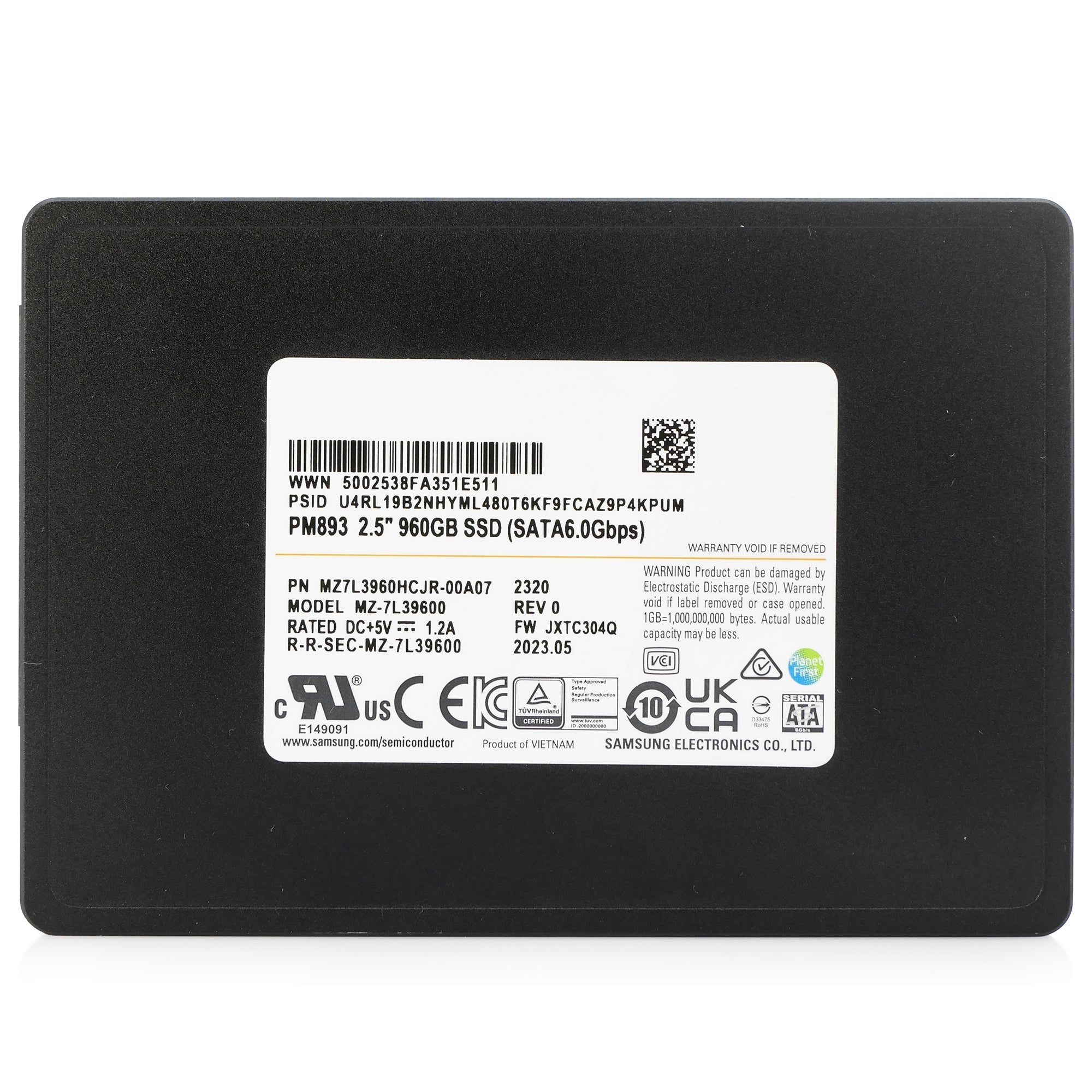 Samsung PM893 MZ7L3960HCJR 960GB SATA 6Gb/s 1 DWPD 3D TLC 2.5in Refurbished SSD