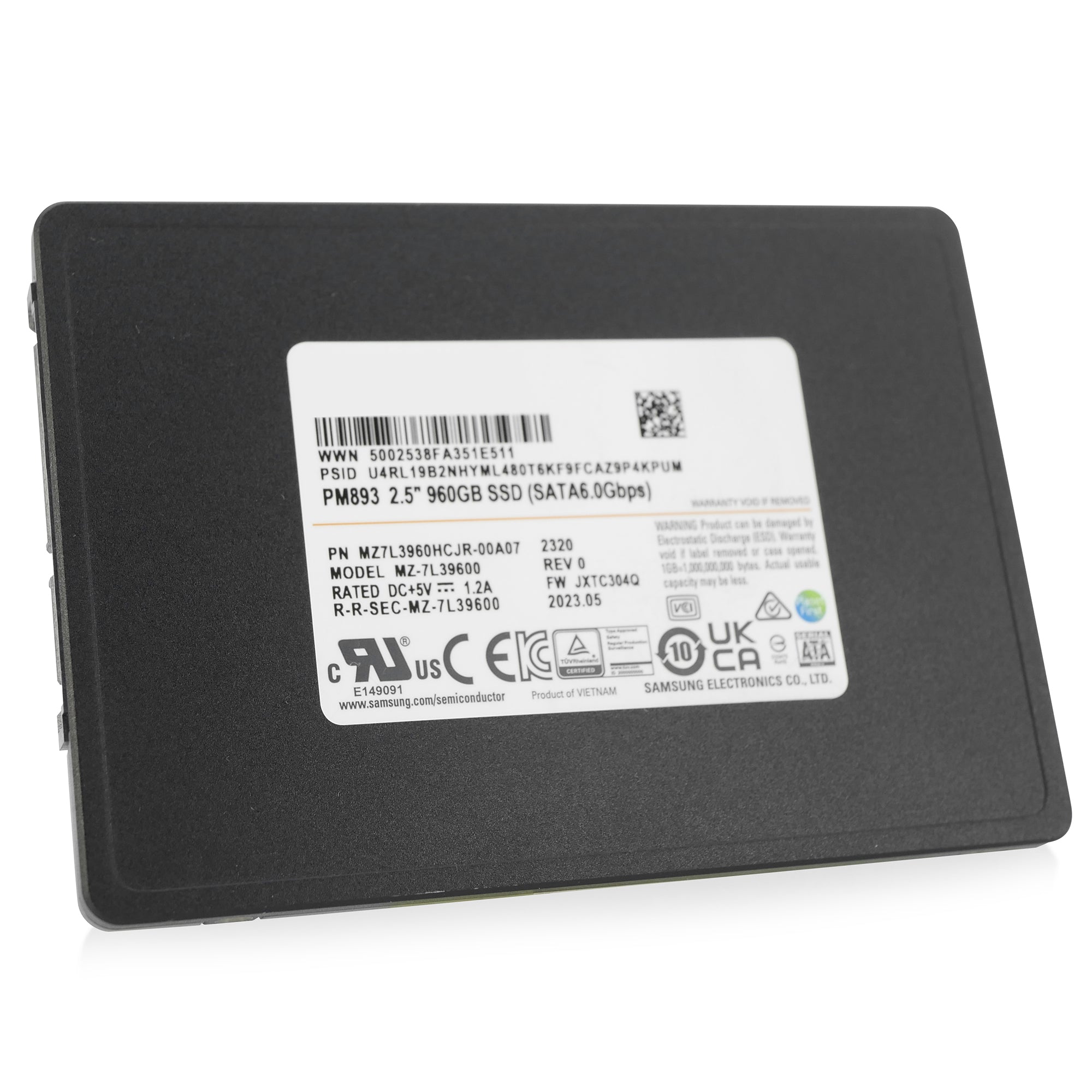 Samsung PM893 MZ7L3960HCJR 960GB SATA 6Gb/s 1 DWPD 3D TLC 2.5in Refurbished SSD