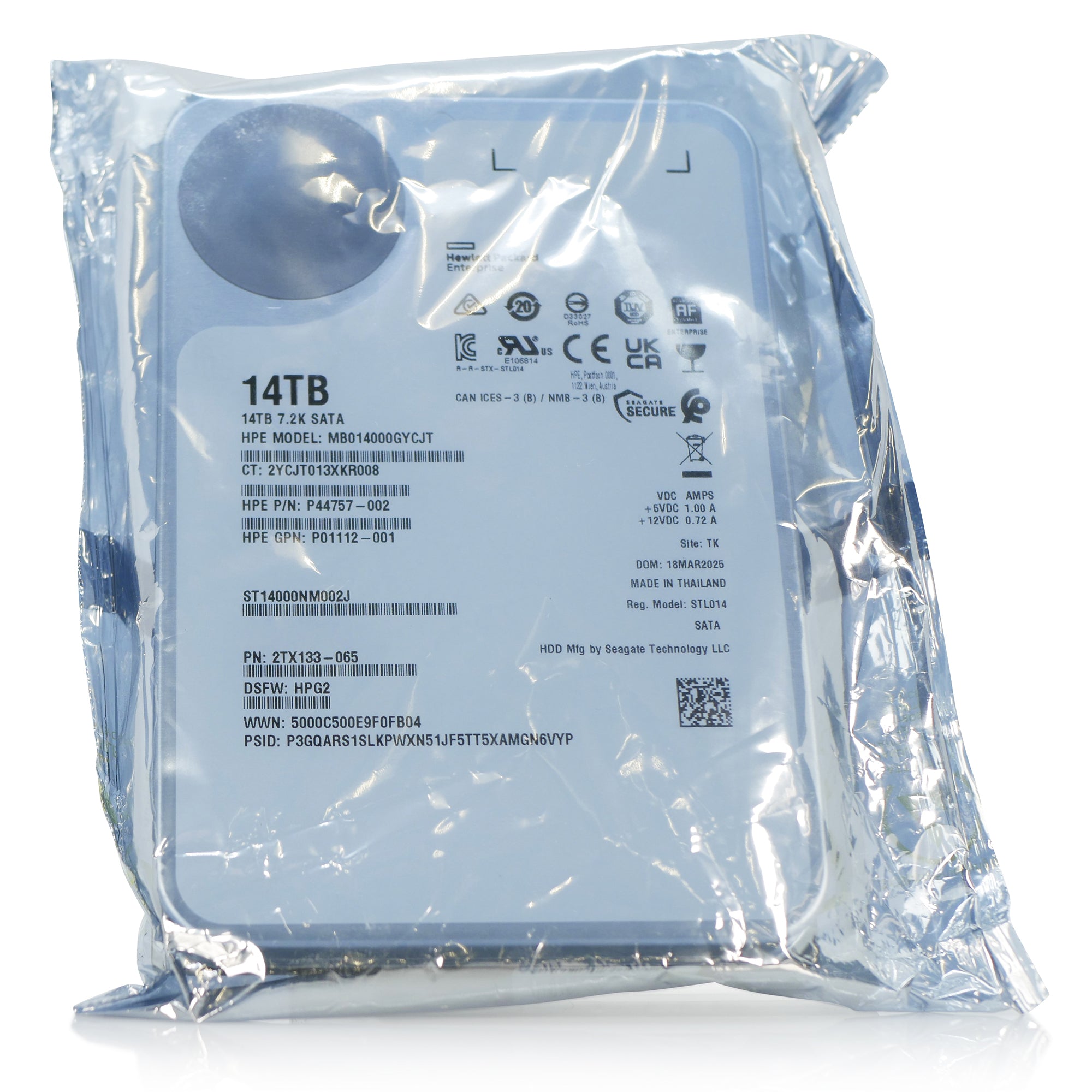 HP/Seagate Exos X18 ST14000NM002J 14TB 7.2K RPM SATA 6Gb/s 512e 3.5in Hard Drive