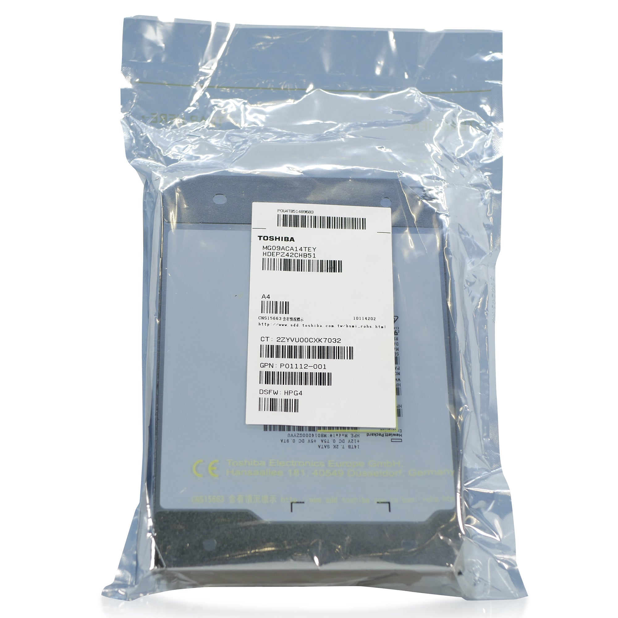 HP/Toshiba MG09 14TB MG09ACA14TEY HP P44925-004 7.2K RPM SATA 6Gb/s 4kn 3.5in Hard Drive