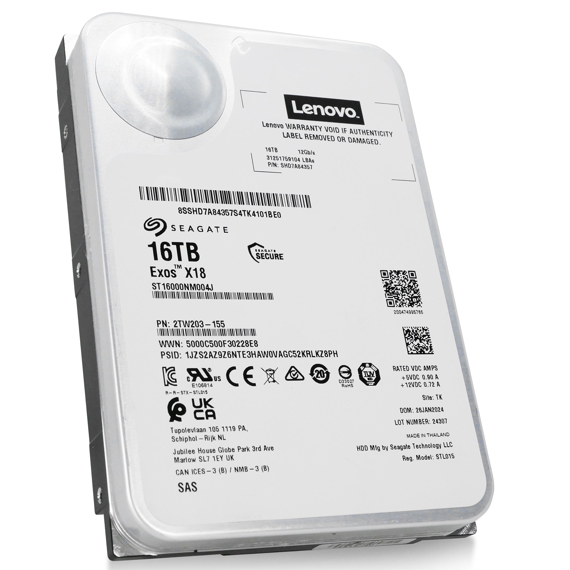 Seagate/Lenovo Exos X18 ST16000NM004J SHD7A84367 16TB 7.2K RPM SAS 12Gb/s 512e 3.5in Hard Drive