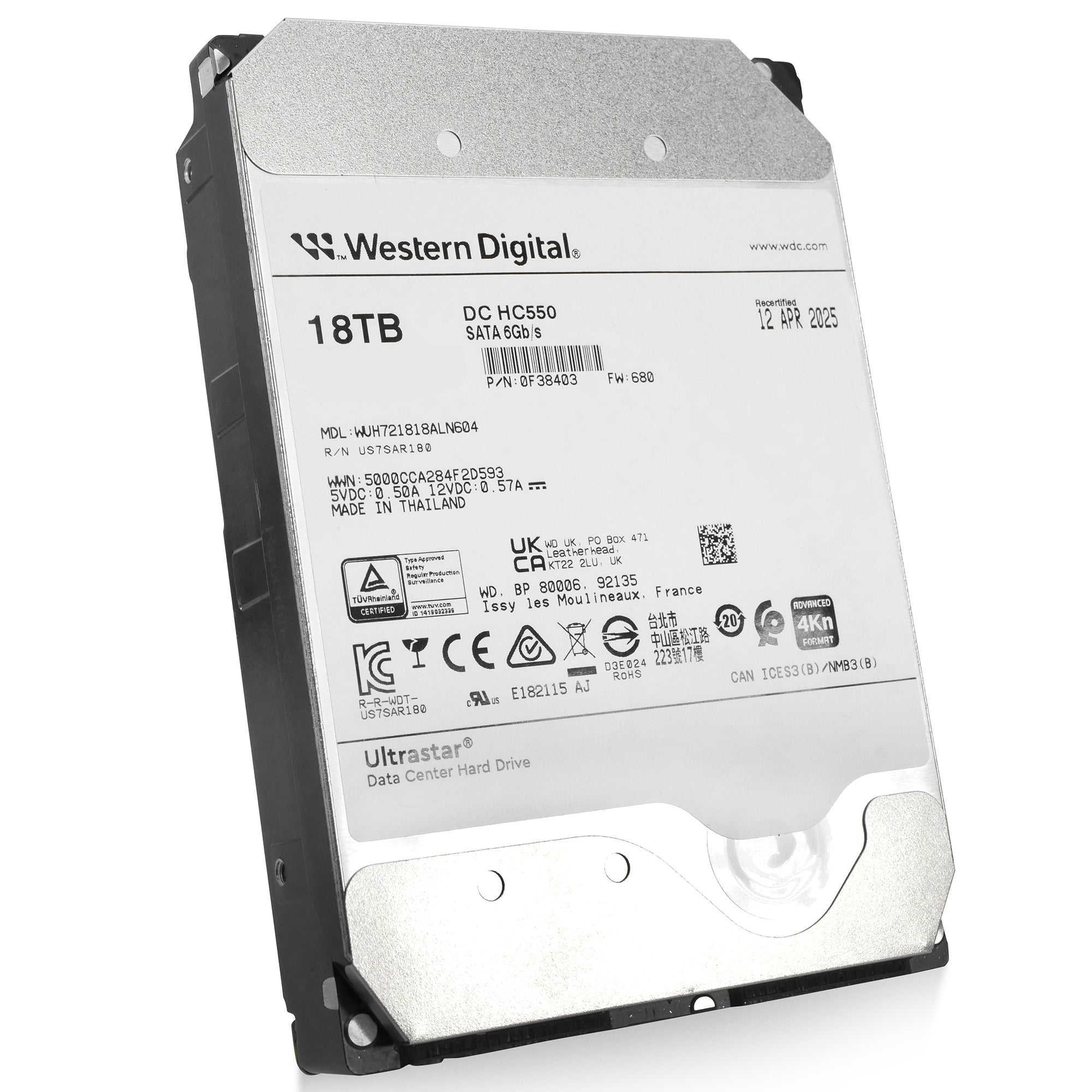 Western Digital Ultrastar DC HC550 WUH721818ALN604 0F38403 18TB 7.2K RPM SATA 6Gb/s 4Kn 3.5in Hard Drive