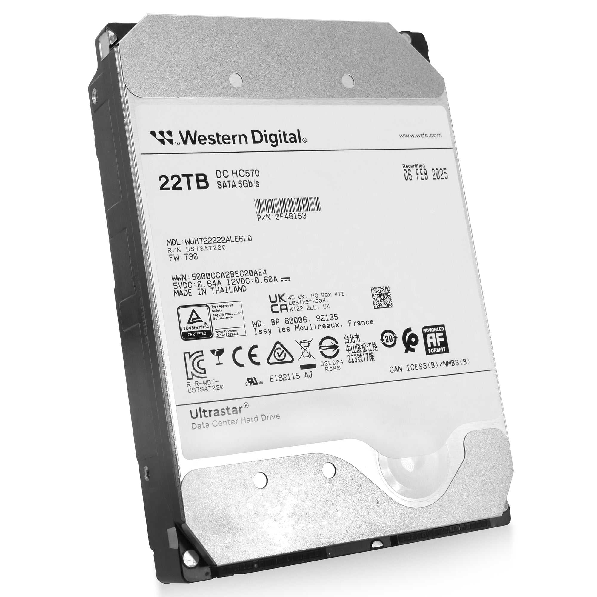 Western Digital Ultrastar DC HC HC570 WUH722222ALE6L0 0F48153 22TB 7.2K RPM SATA 6Gb/s 512e 3.5in Hard Drive