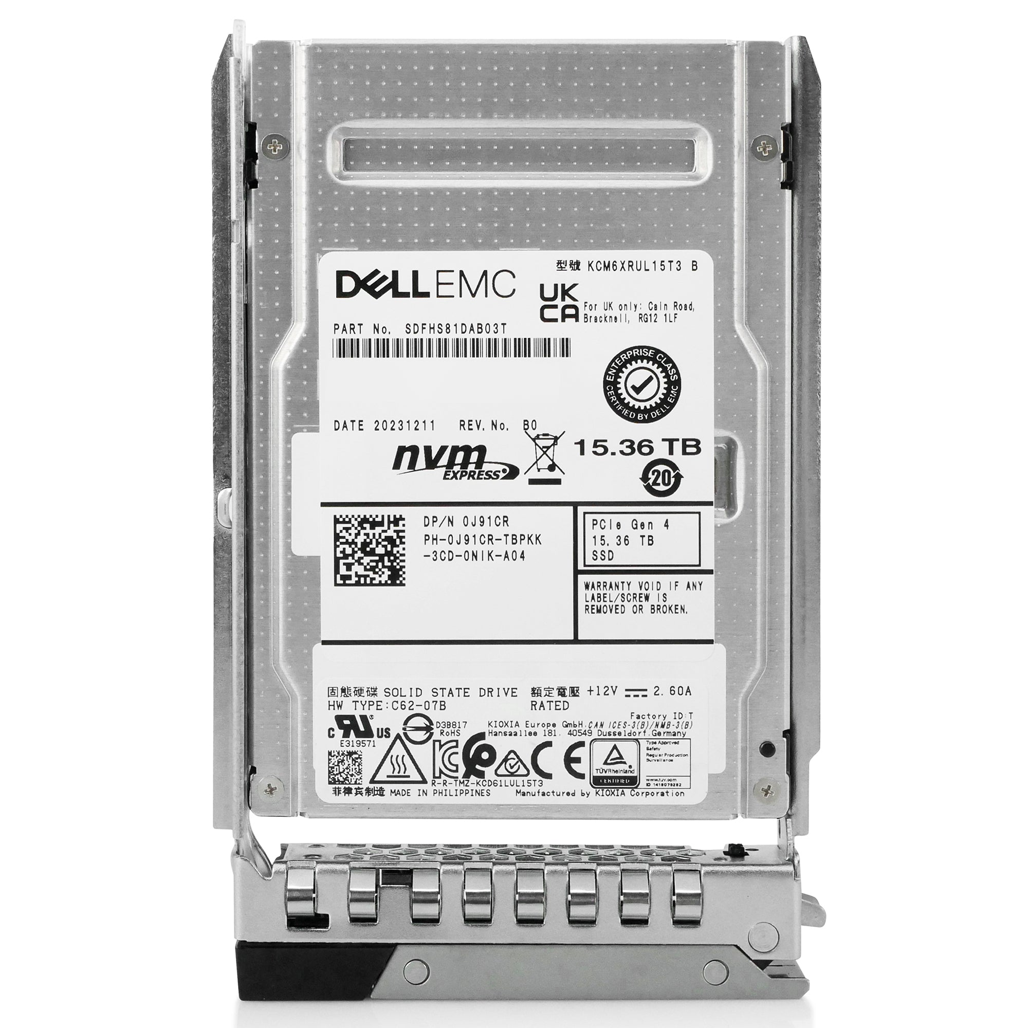Dell G14 0J91CR 15.36TB 1 DWPD PCIe Gen 4.0 x4 8GB/s 3D TLC U.3 NVMe 2.5in Solid State Drive