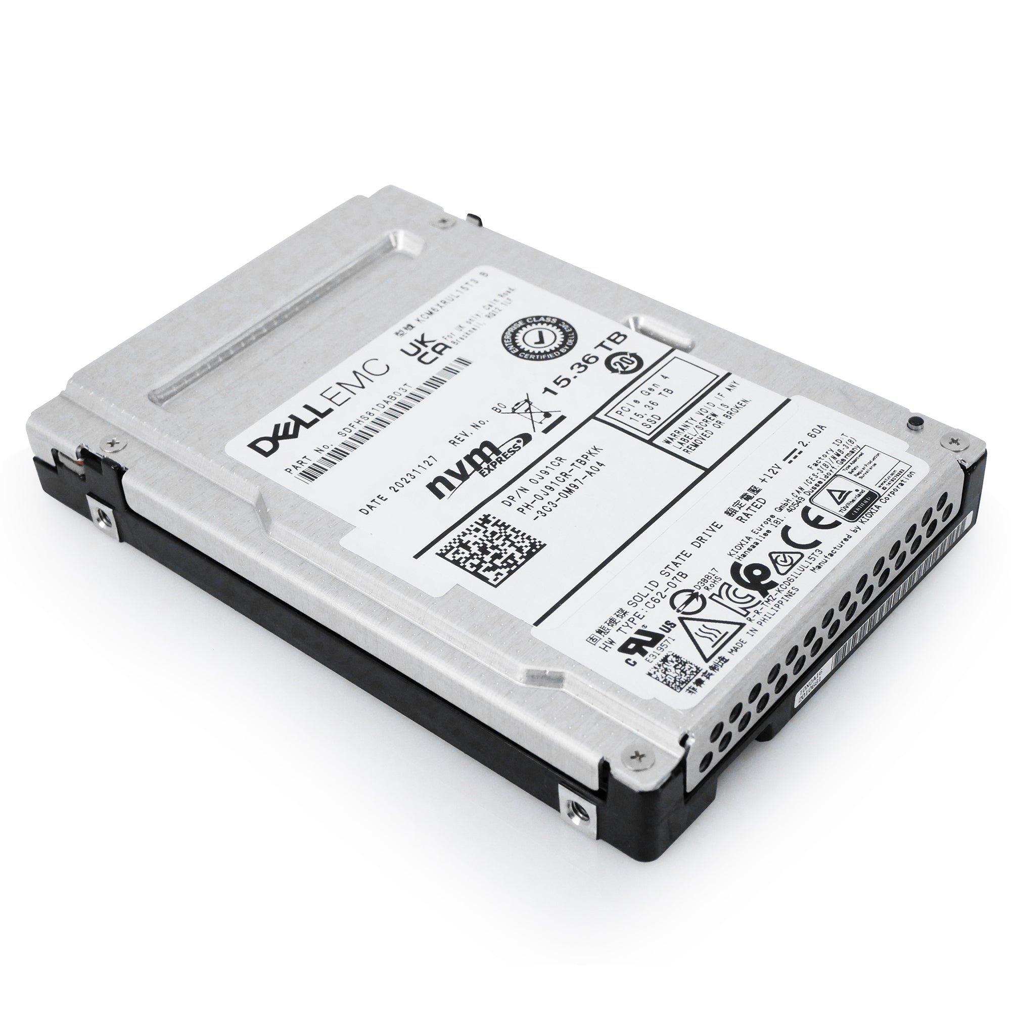 Dell/Kioxia CM6-R KCM6XRUL15T3 15.36TB 1 DWPD PCIe Gen 4.0 x4 8GB/s 3D TLC U.3 NVMe 2.5in Refurbished SSD