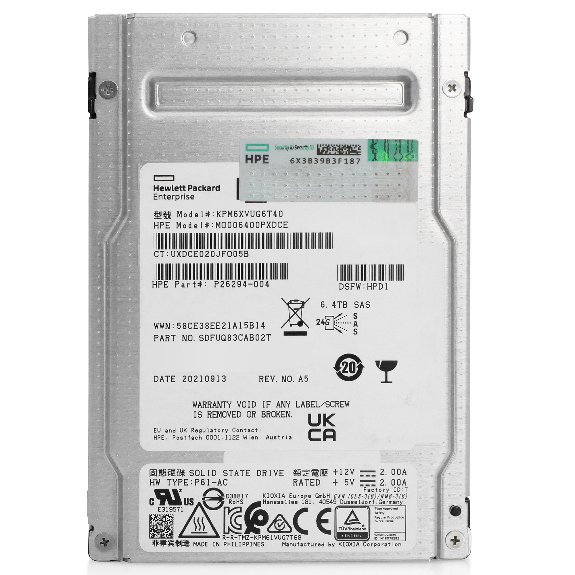 HP/Kioxia PM6-V KPM6XVUG6T40 6.4TB 3 DWPD SAS-4 24Gb/s 3D TLC 2.5in Solid State Drive