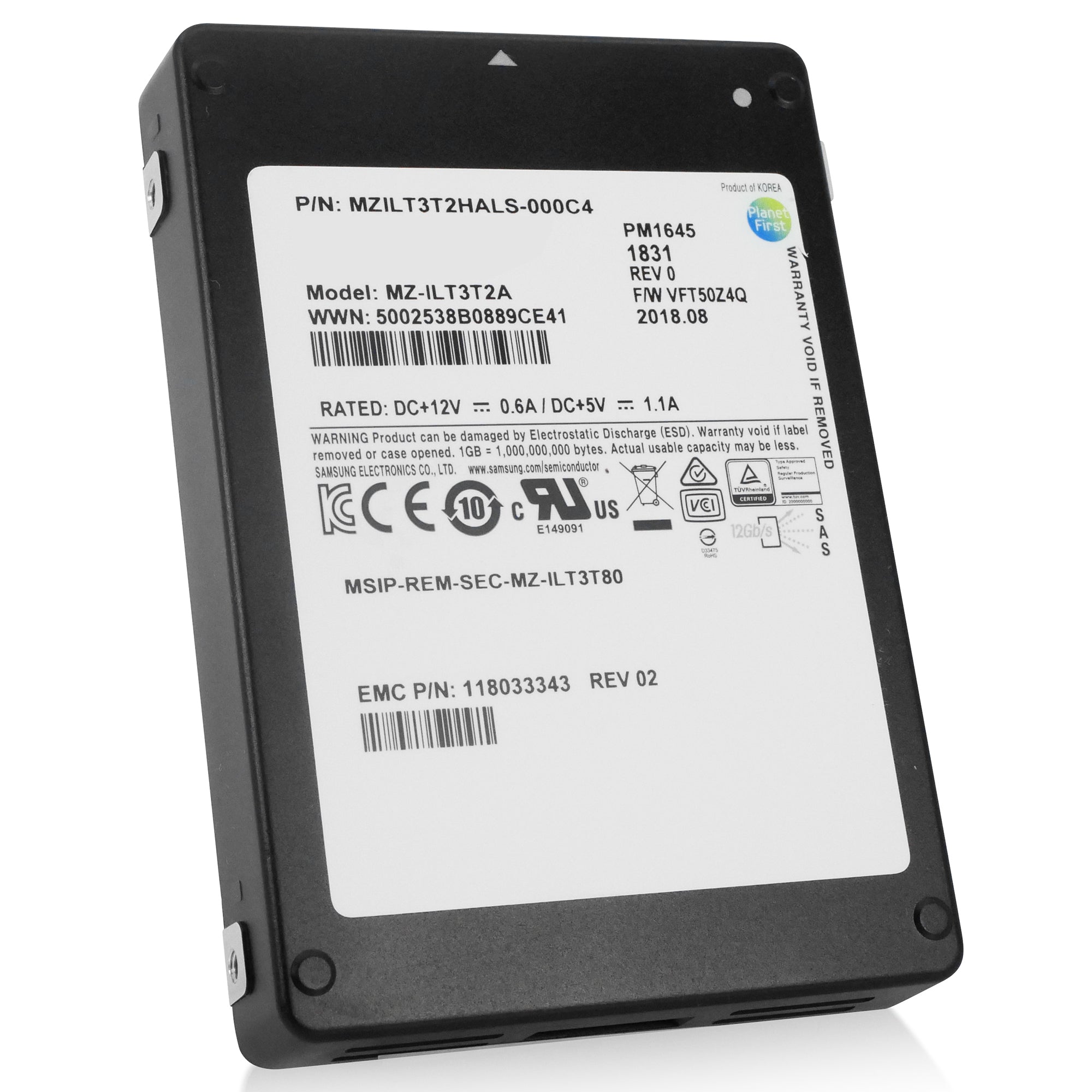 Dell/Samsung PM1645 MZILT3T2HALS 3.2TB 3 DWPD SAS 12Gb/s 3D TLC 2.5in Refurbished SSD